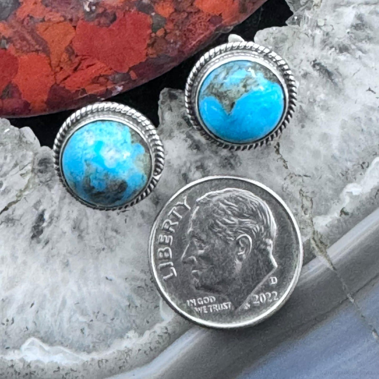 Native American Sterling Silver Rounded Turquoise Stud Earrings For Women