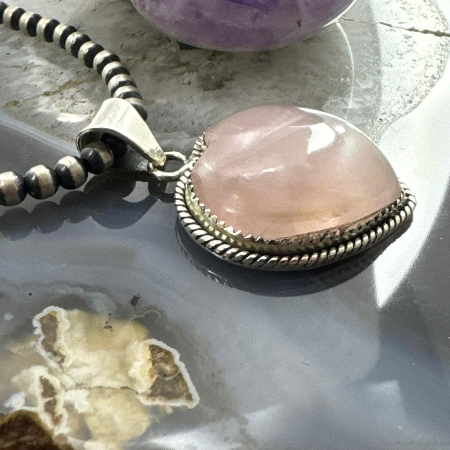 Sterling Silver Southwestern Style Pink Quartz Heart Shape Pendant For Women