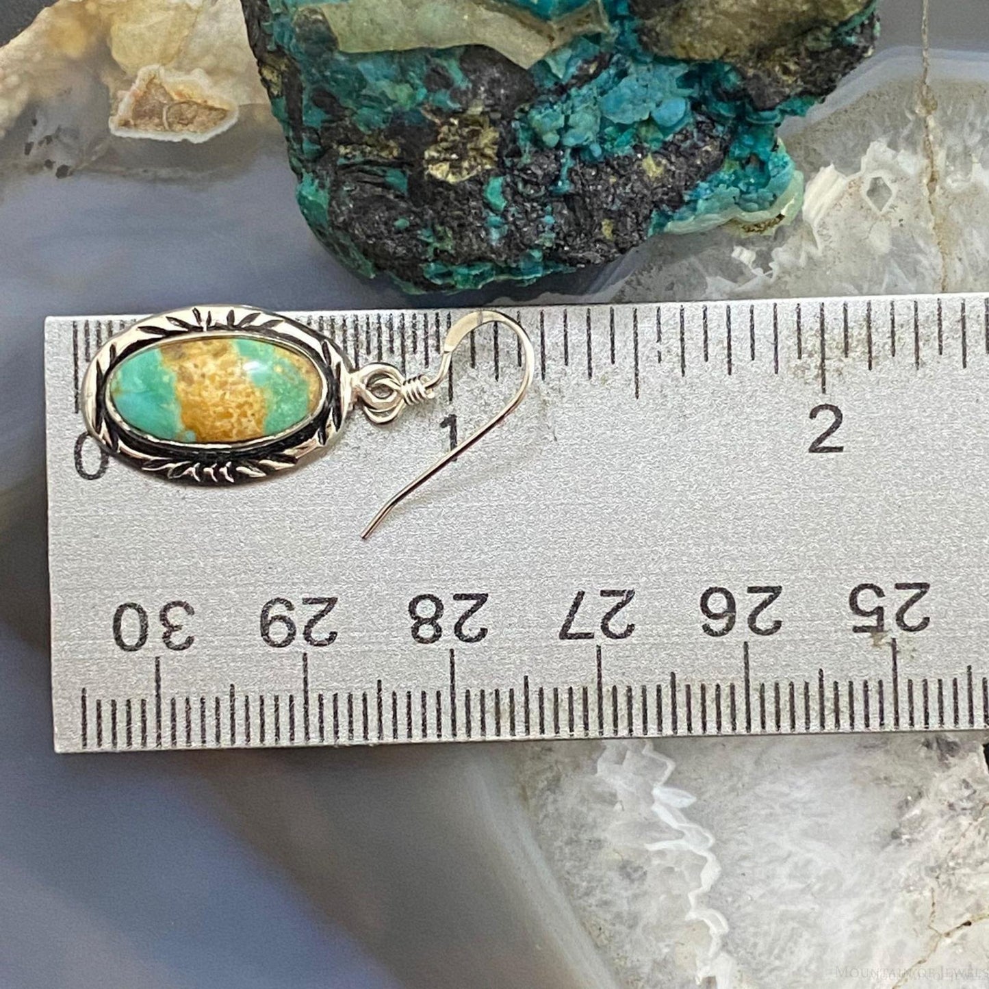 Native American Sterling Silver Oval Ribbon Boulder Turquoise Dangle Earrings