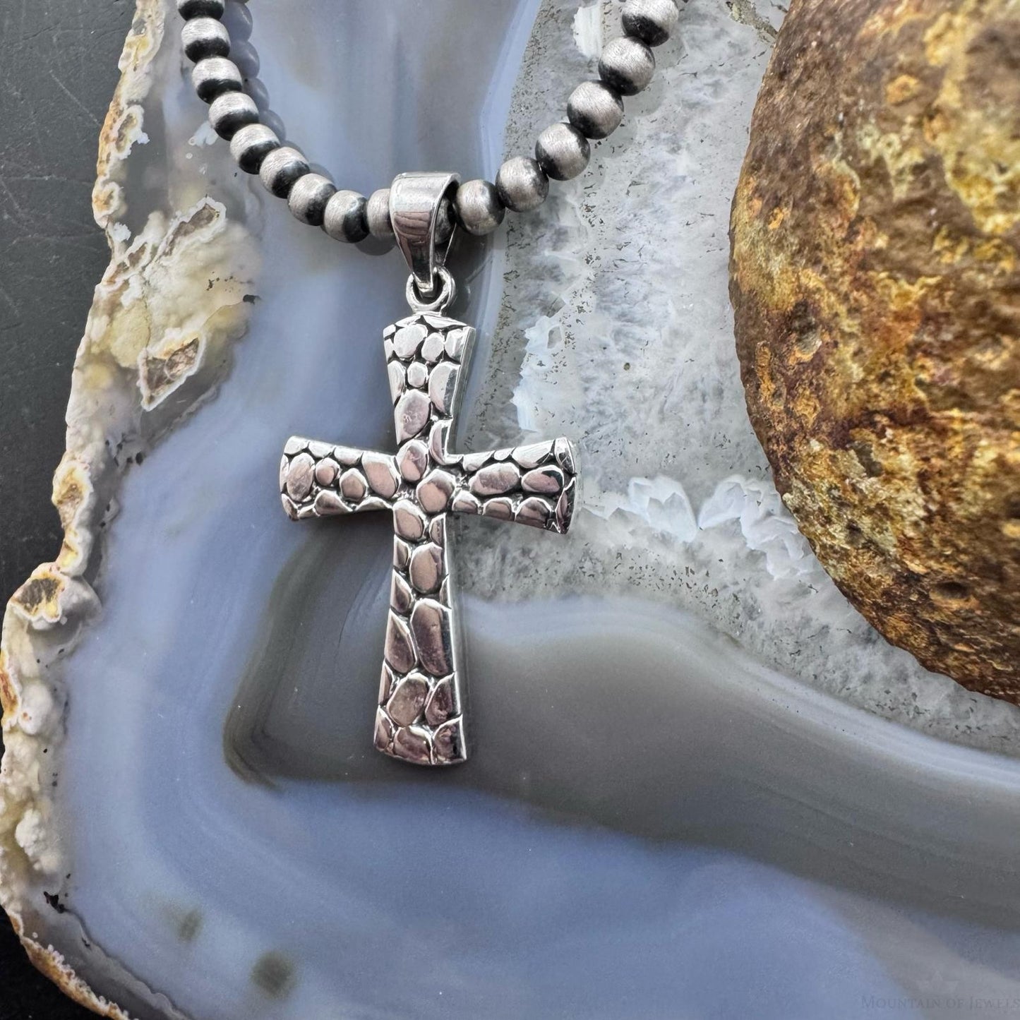 Sterling Silver Southwestern Style Decorated Unisex Cross Pendant