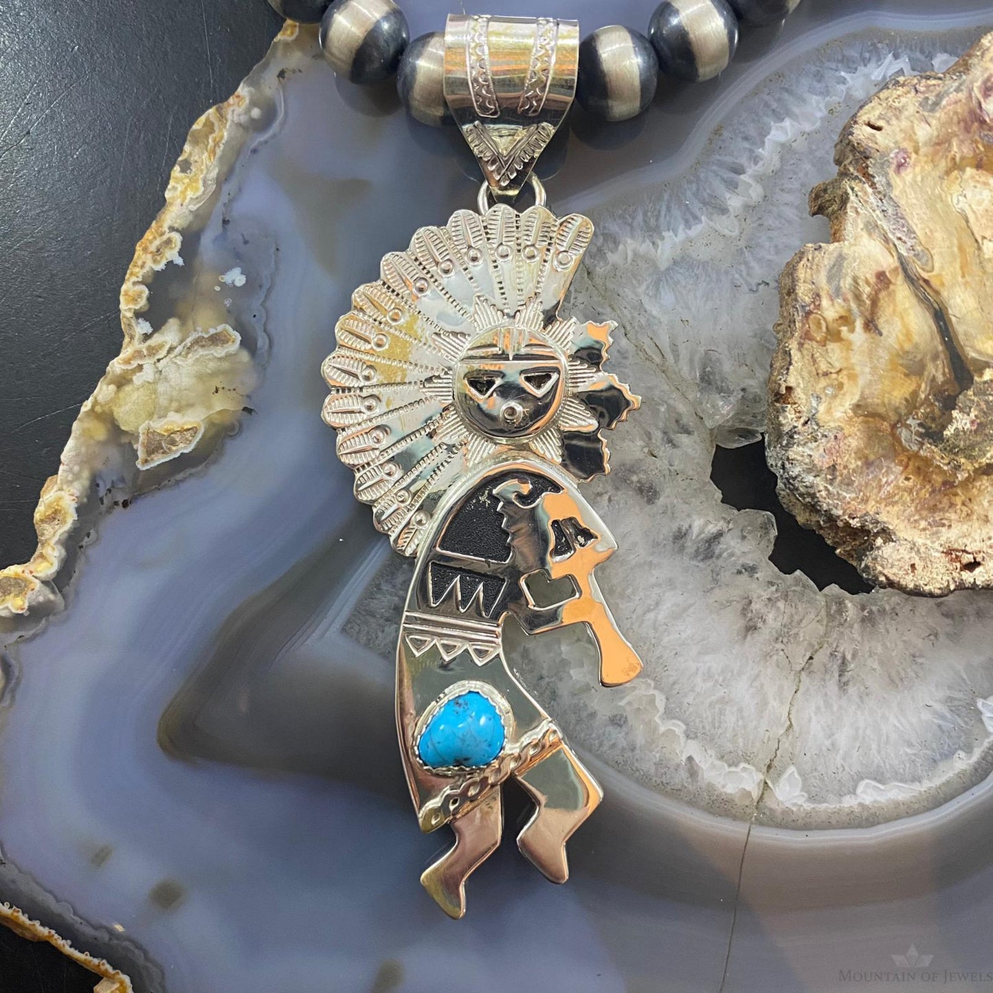 Alonzo Mariano Sterling & Turquoise Unisex Kokopelli Kachina Dancer Pendant #1