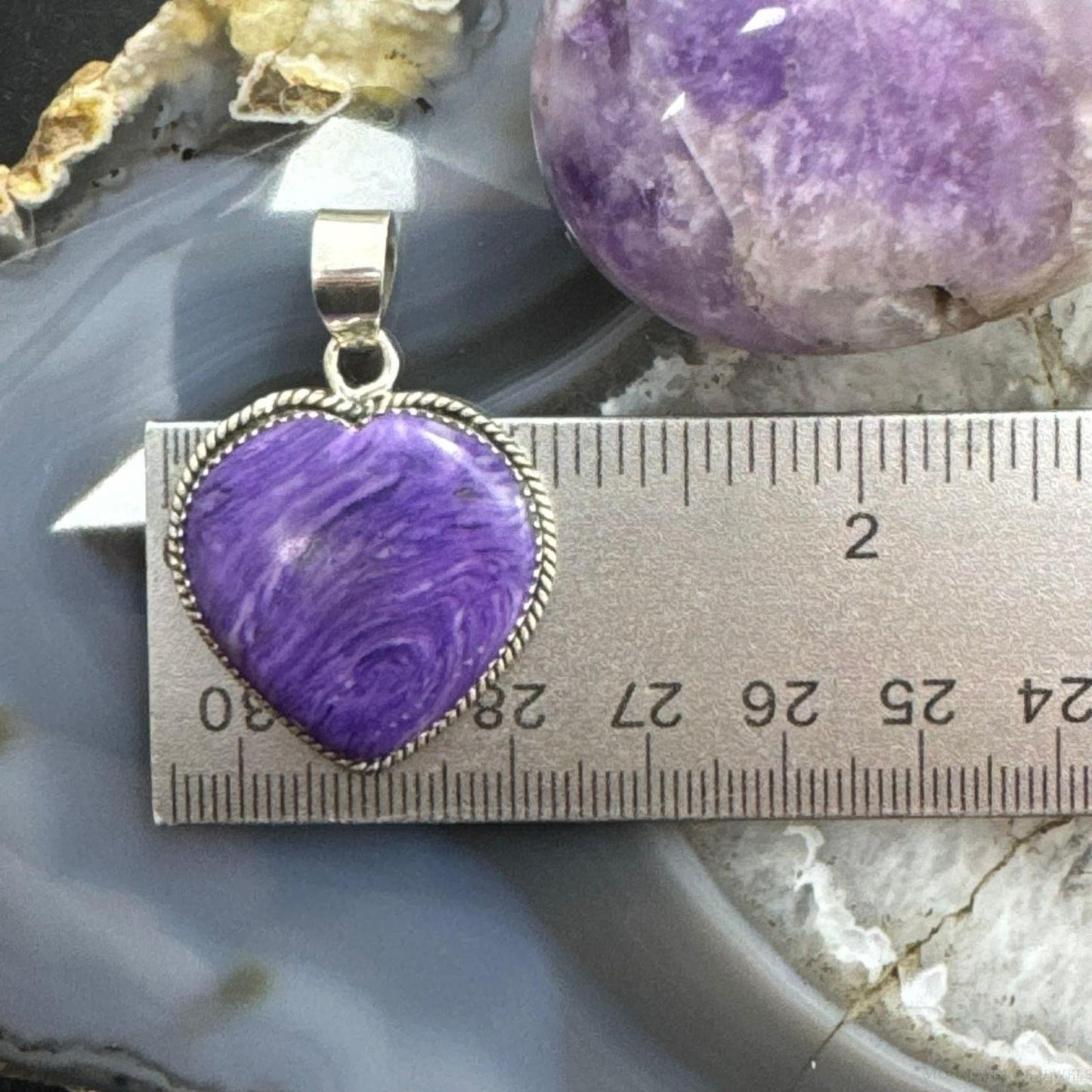 Sterling Silver Southwestern Style Charoite Heart Shape Pendant For Women