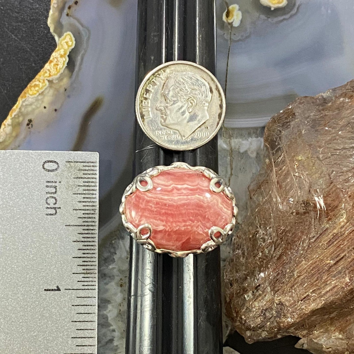 Carolyn Pollack Southwestern Style Sterling Silver Oval Rhodonite Decorated Ring For Women