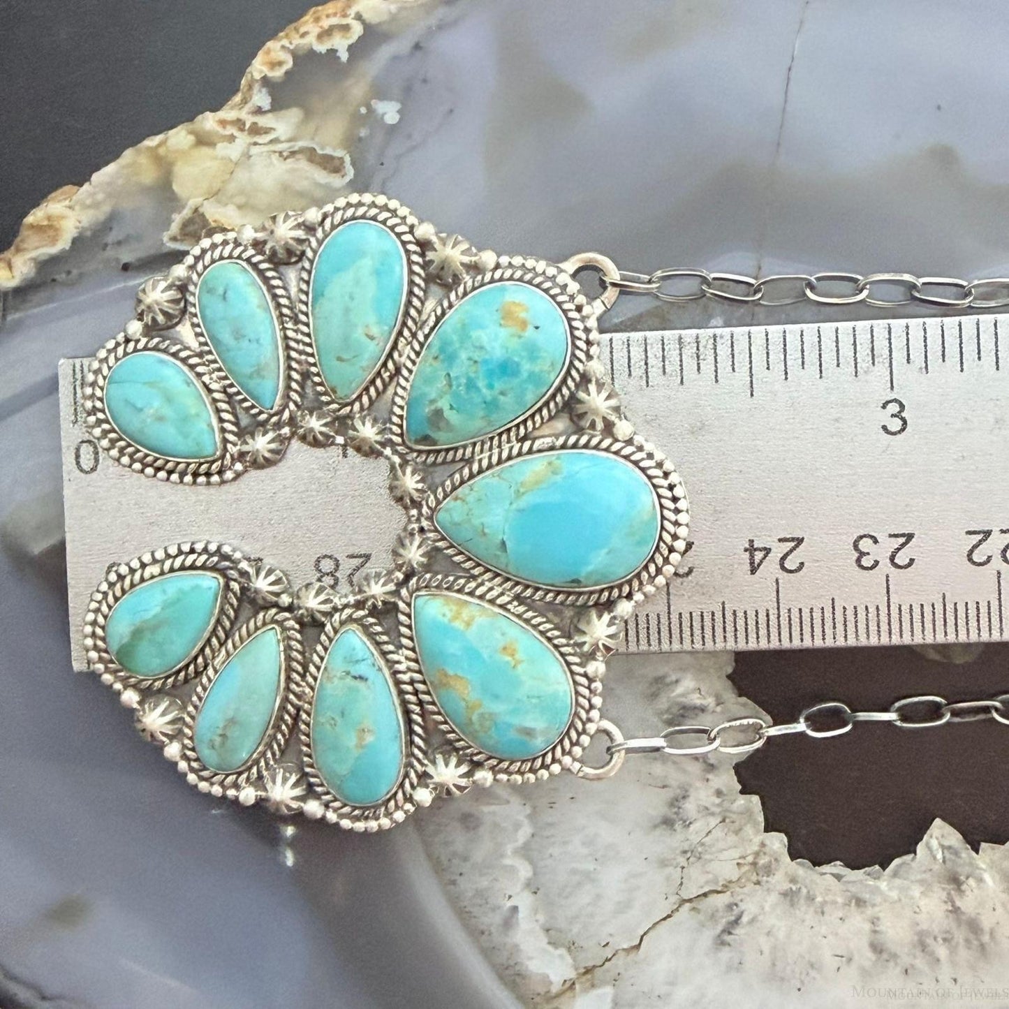 Sterling Silver Southwestern Style Teardrop Graduated Turquoise Naja Necklace For Women