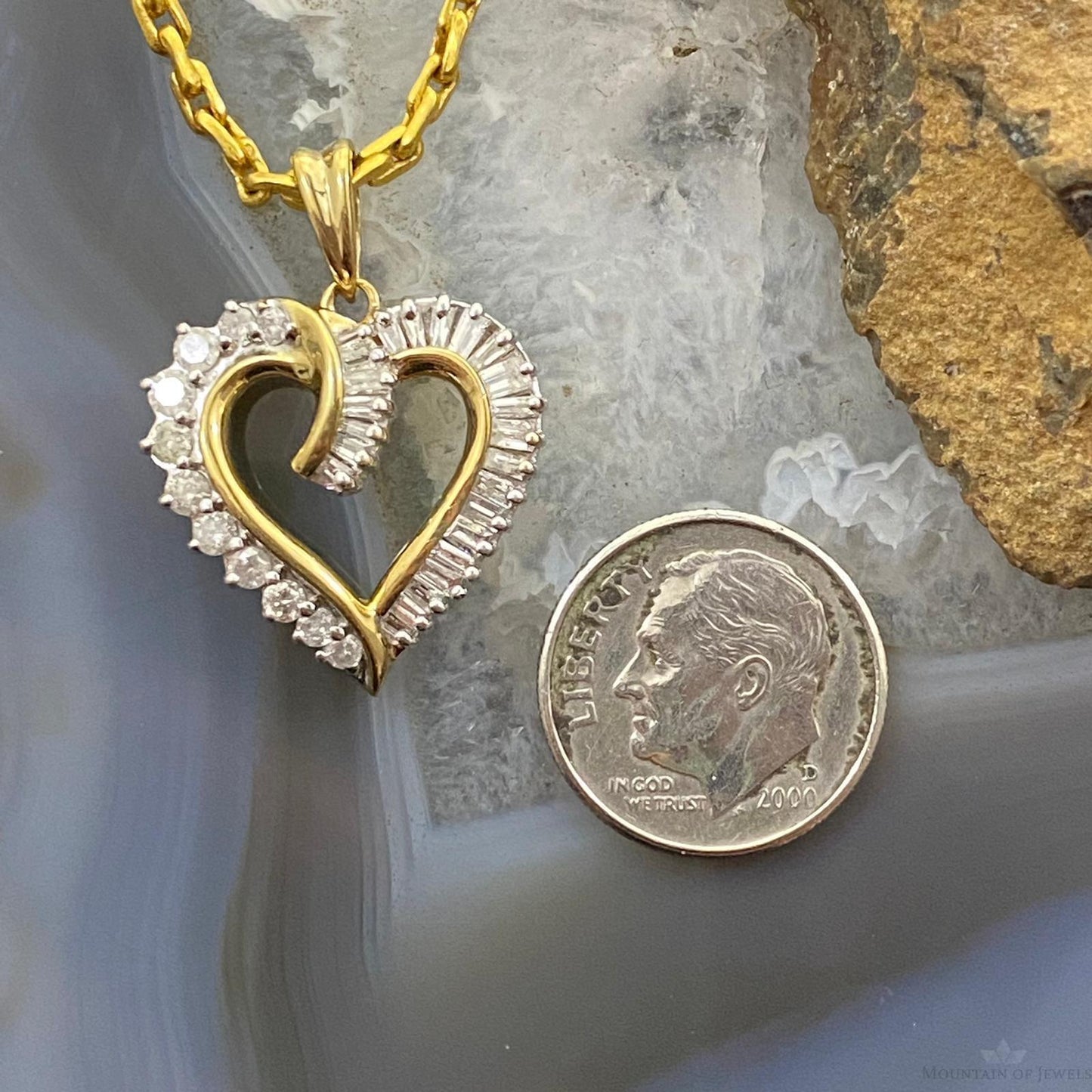 10K Two Tone Gold Diamonds Heart Shape Pendant For Women