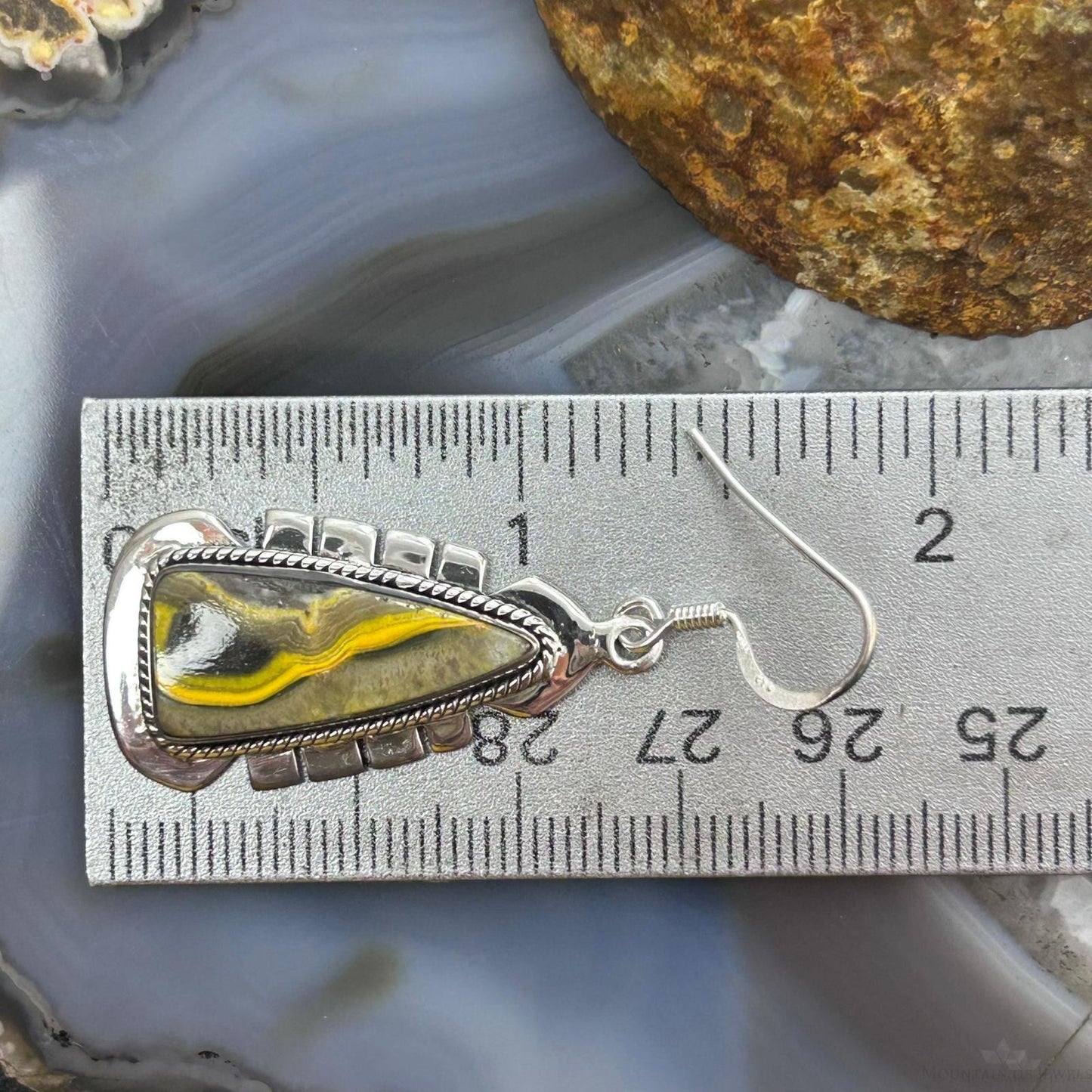 Sterling Silver Southwestern Style Triangle Yellow Jasper Dangle Earrings For Women