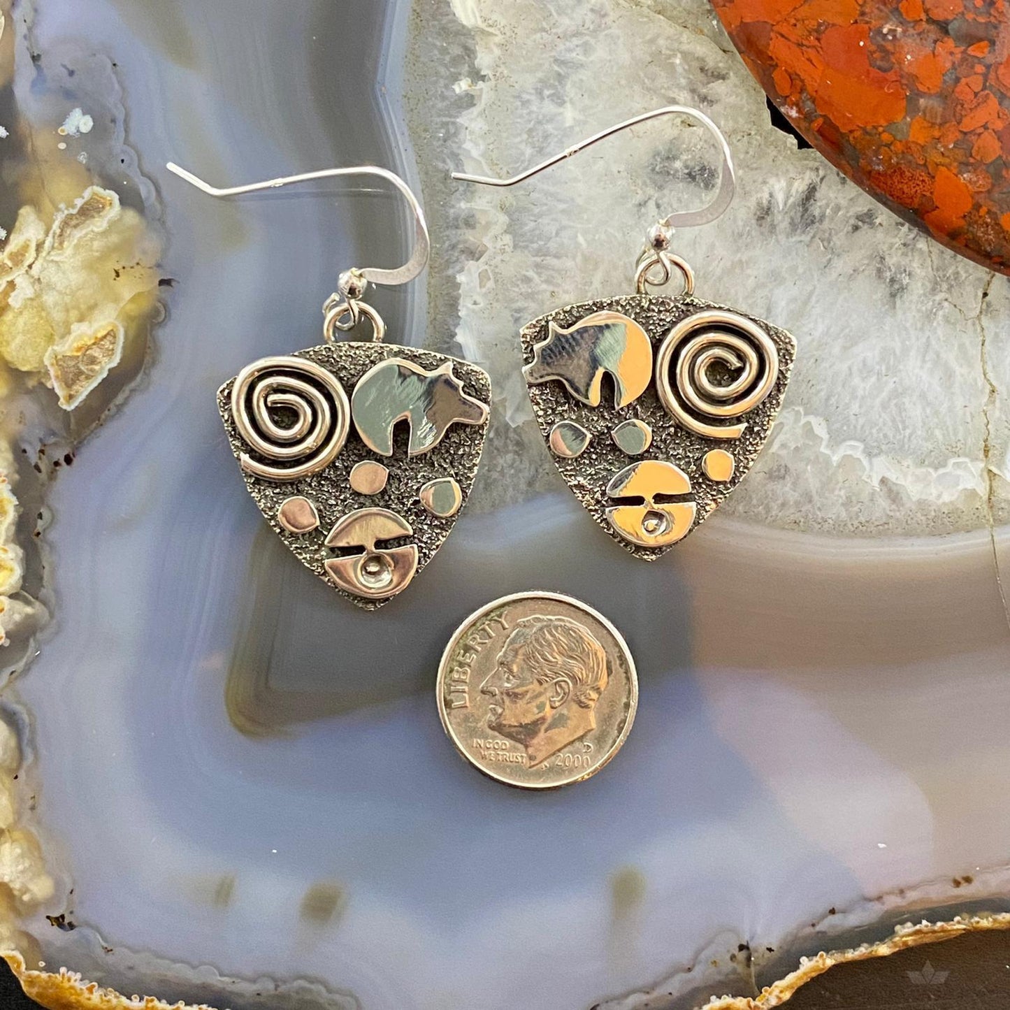 Alex Sanchez Sterling Silver Guitar Picks Petroglyph Dangle Earrings For Women #2