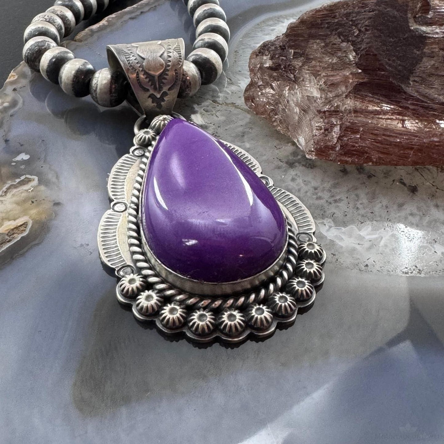 Native American Sterling Silver Teardrop Purple Phosphosiderite Pendant For Women