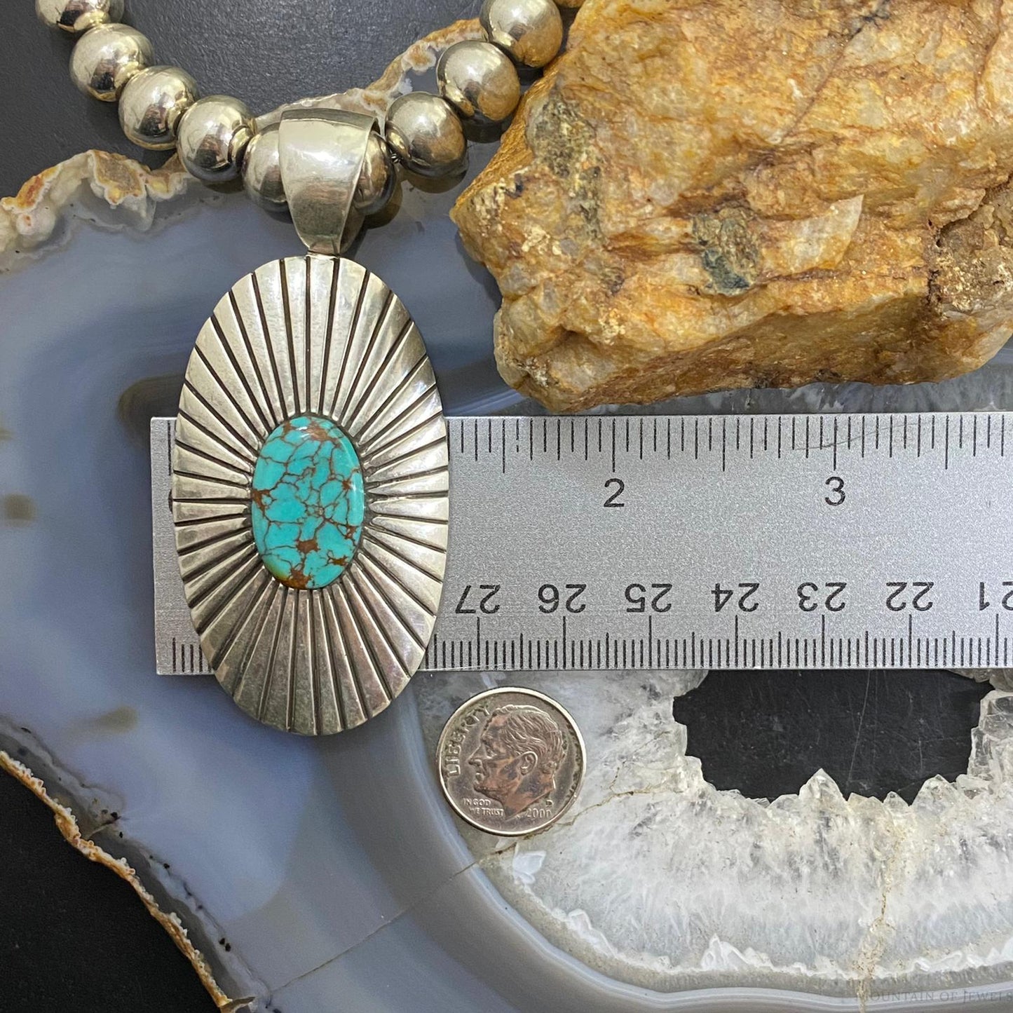 Christin Wolf Native American Sterling Silver Turquoise #8 Beads Necklace 20"