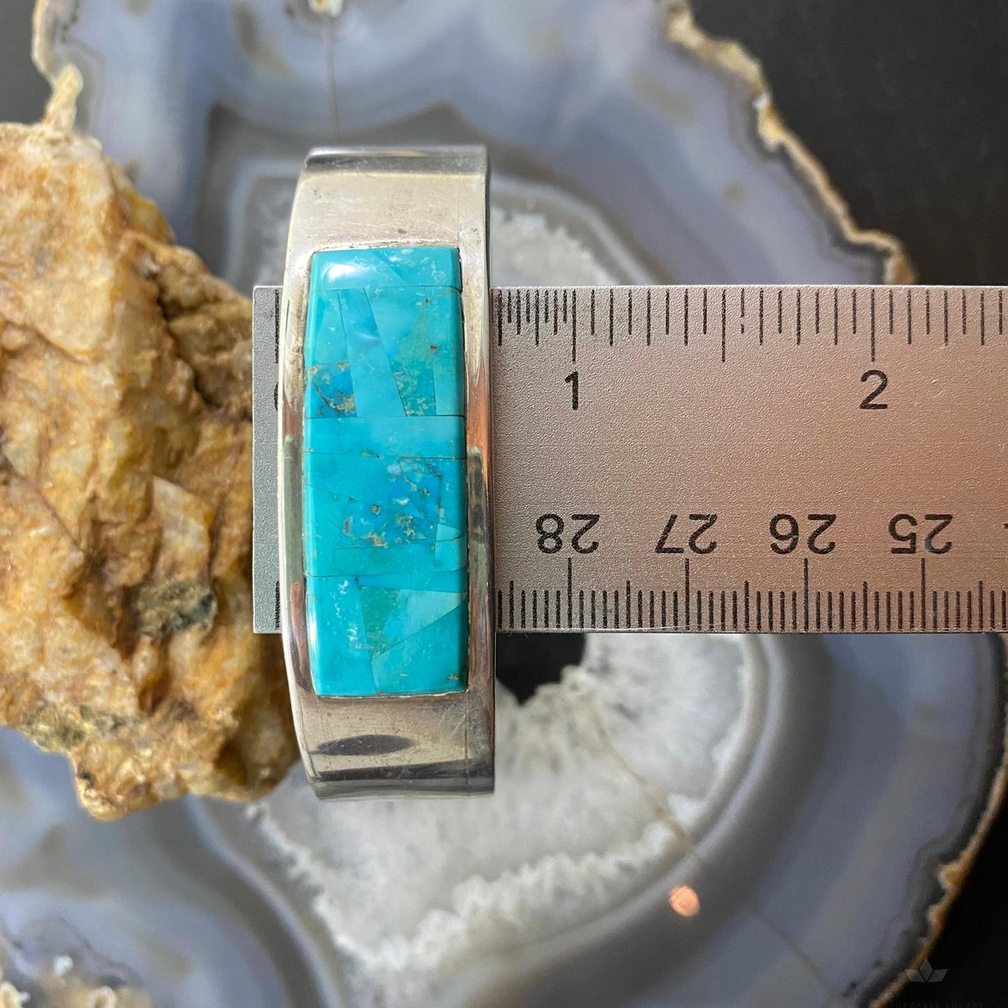 Drew M. Ruiz Native American Sterling Silver Inlay Turquoise Bracelet For Women