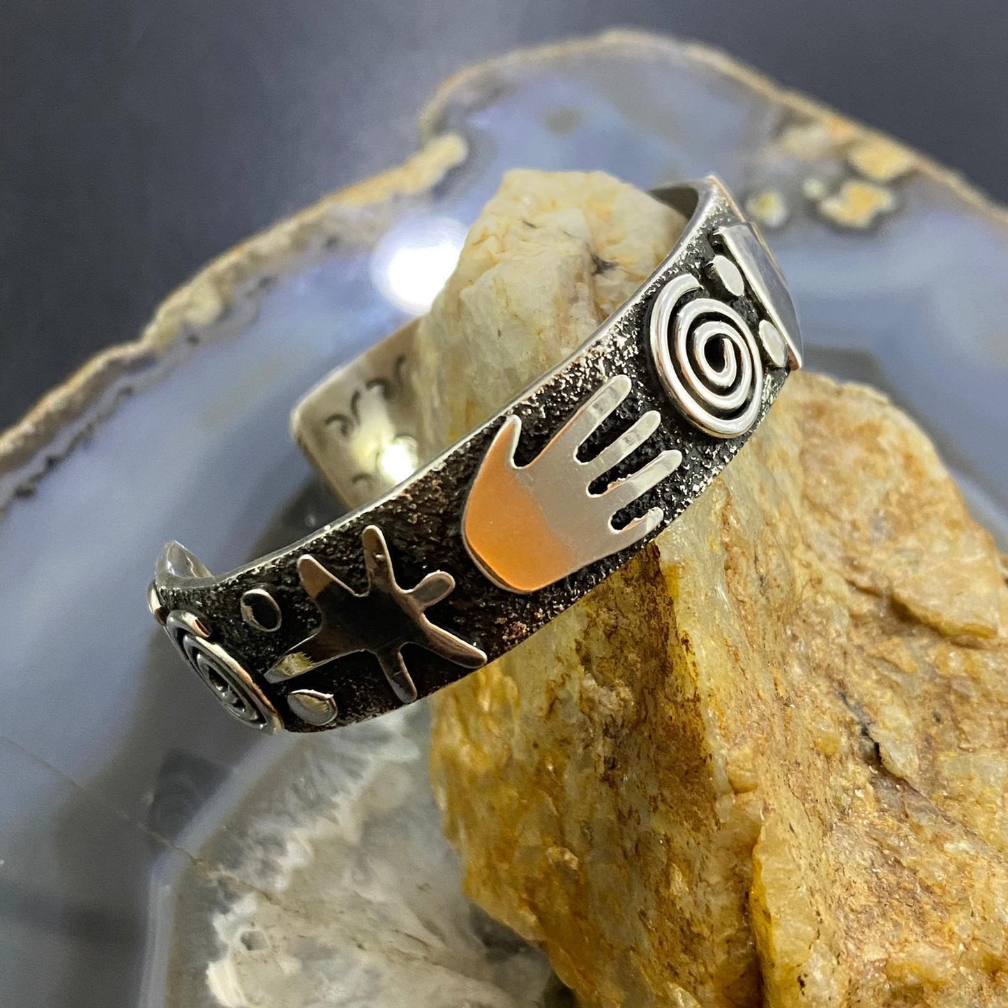 Alex Sanchez Native American Sterling Silver Petroglyph Bracelet For Women #4