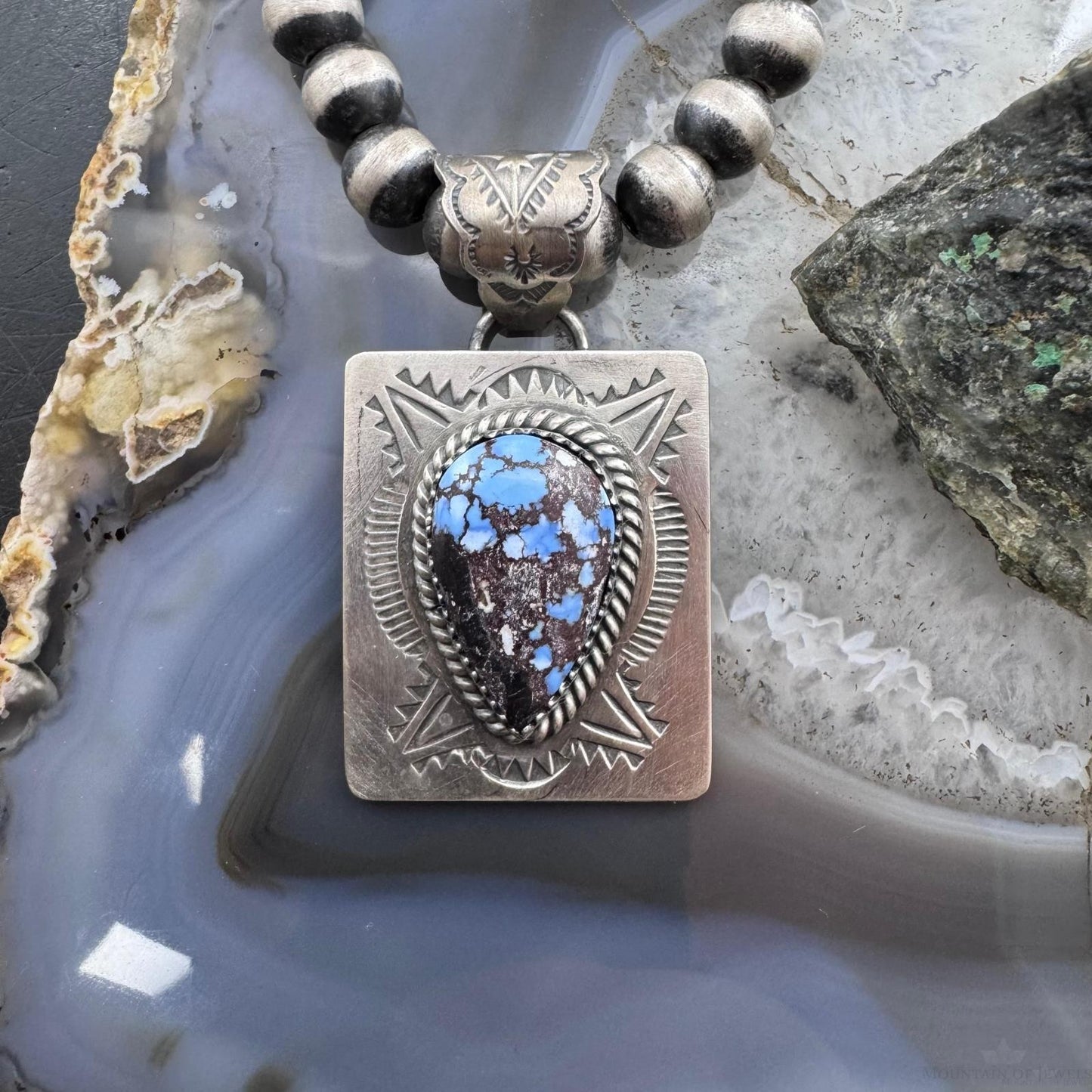 Native American Sterling Silver Teardrop Golden Hill Turquoise Decorated Pendant #1