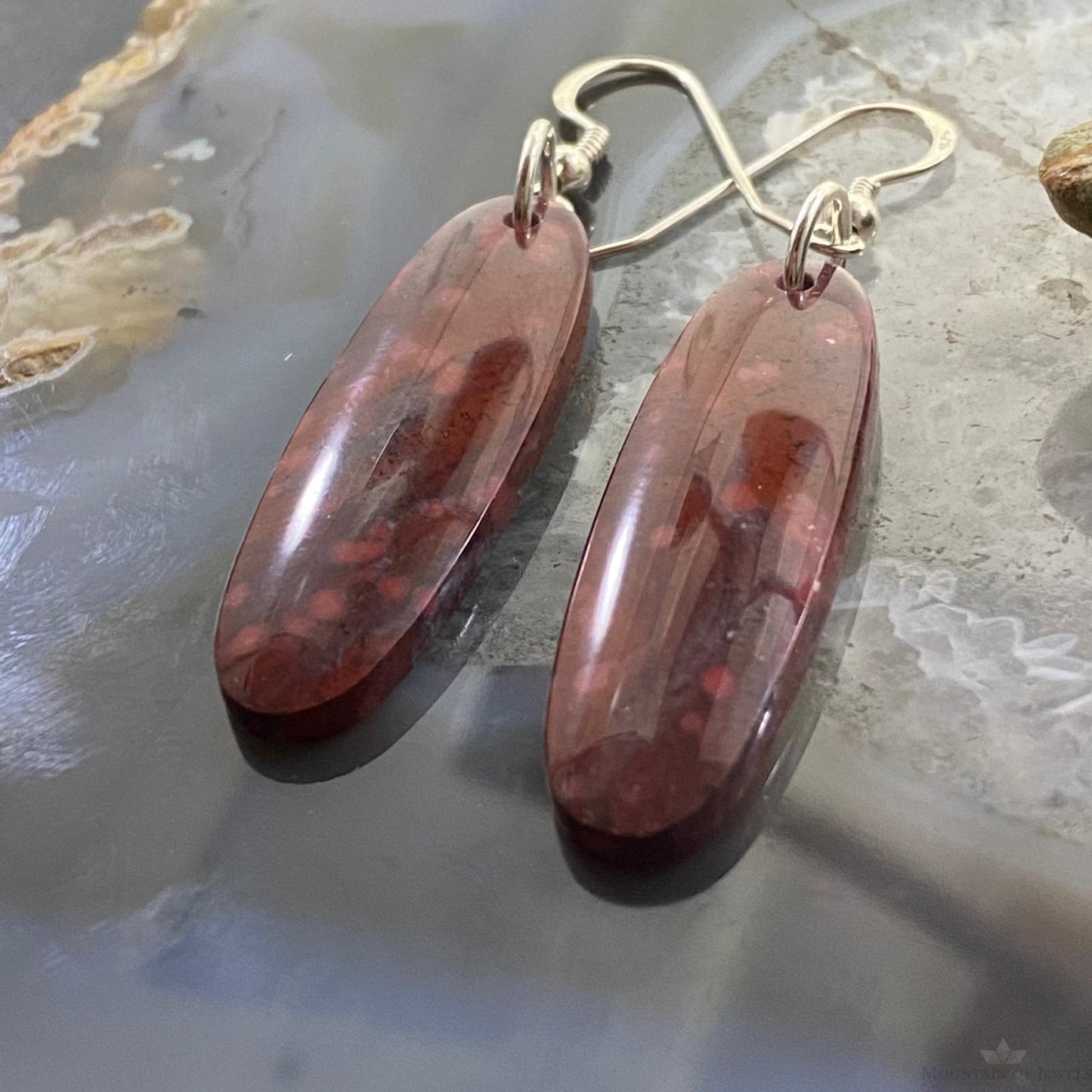 Sterling Silver Oval River Jasper Slab Dangle Earrings For Women