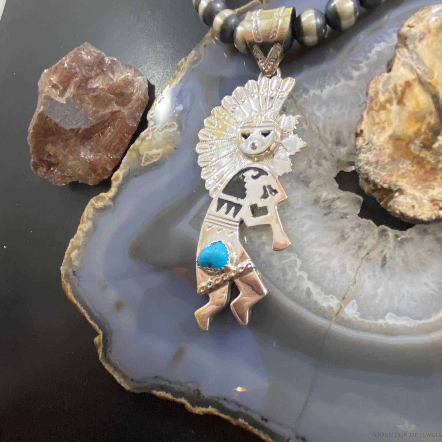 Alonzo Mariano Sterling & Turquoise Unisex Kokopelli Kachina Dancer Pendant #1