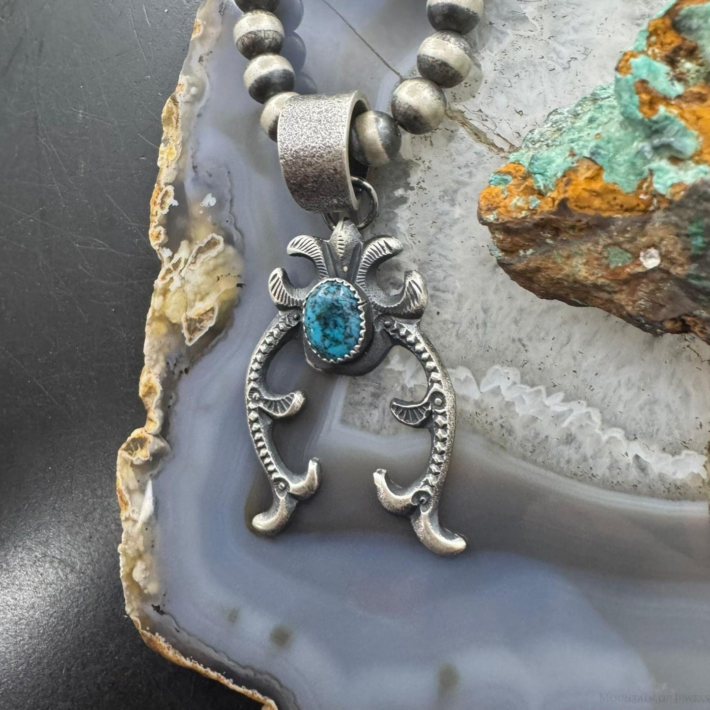 Eva & Linberg Billah Native American Sterling Silver Turquoise Unisex Naja Pendant #2