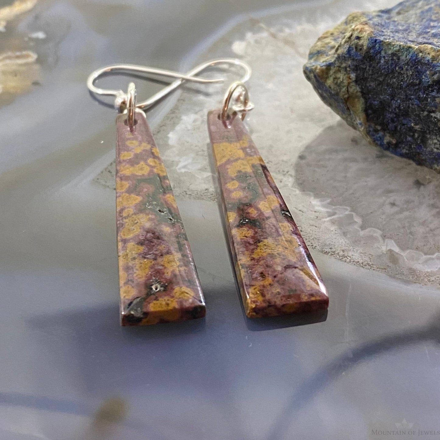 Sterling Silver Trapeze River Jasper Slab Dangle Earrings For Women #081