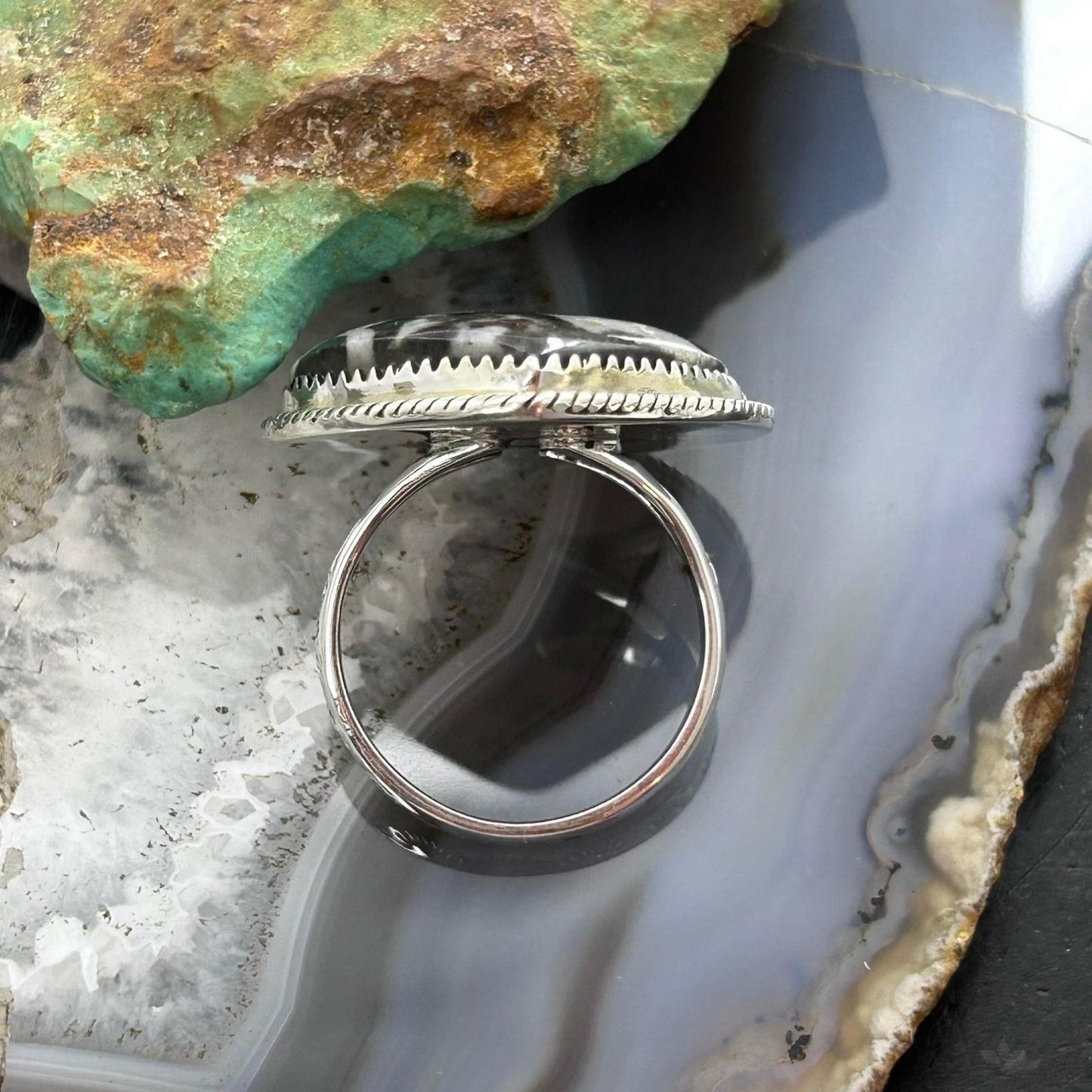 Sterling Silver Southwestern Style White Buffalo Heart Shape Ring Size 10 For Women