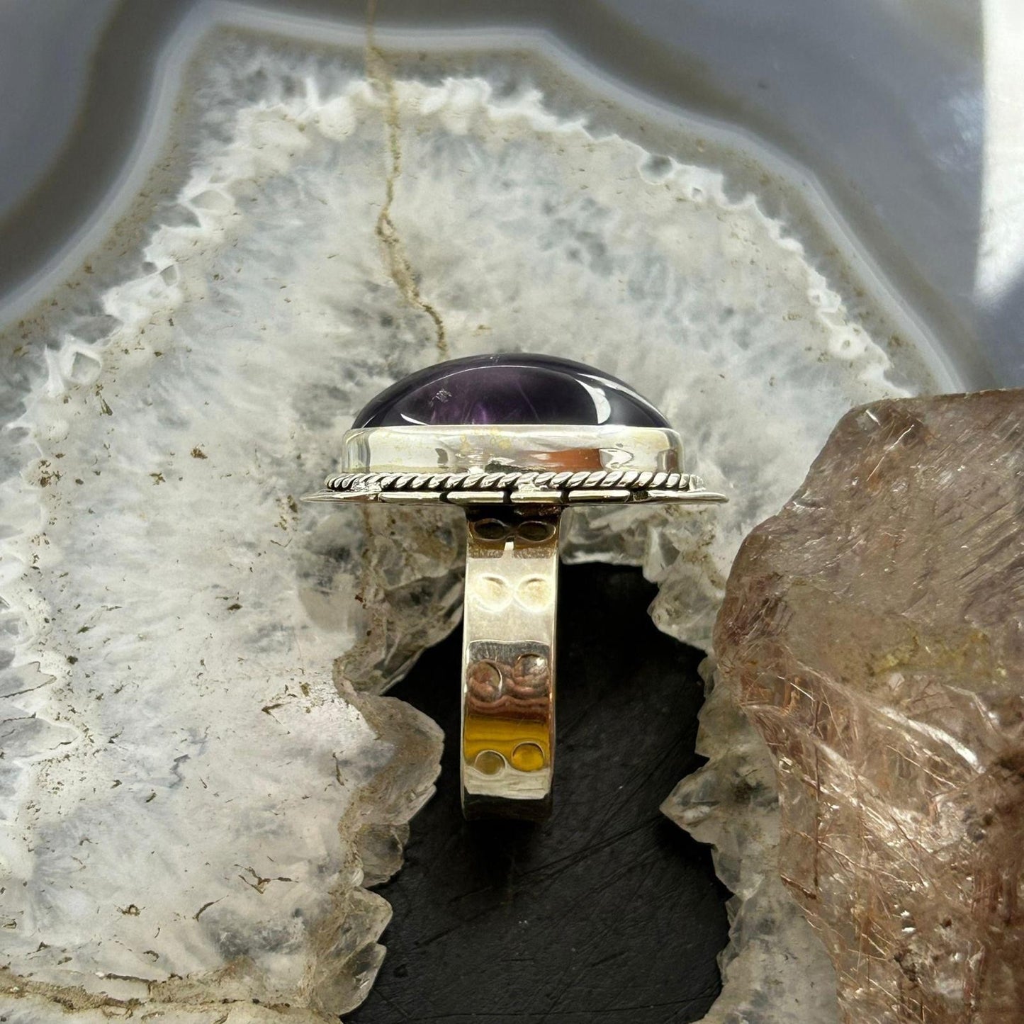 Sterling Silver Southwestern Style Oval Star Amethyst Ring Size 10 For Women