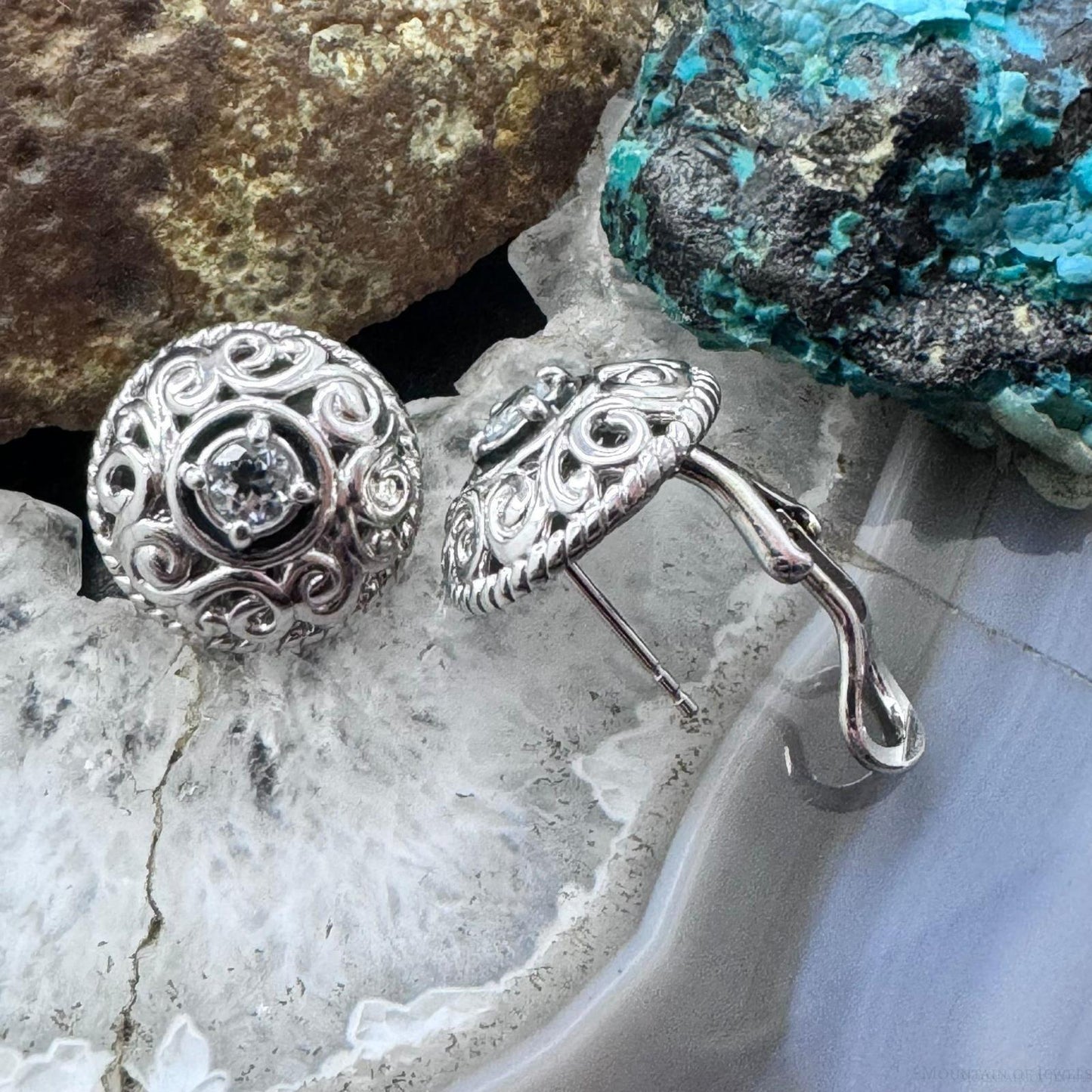 Carolyn Pollack Sterling Silver Faceted Round Aquamarine Omega Back Stud Earrings For Women