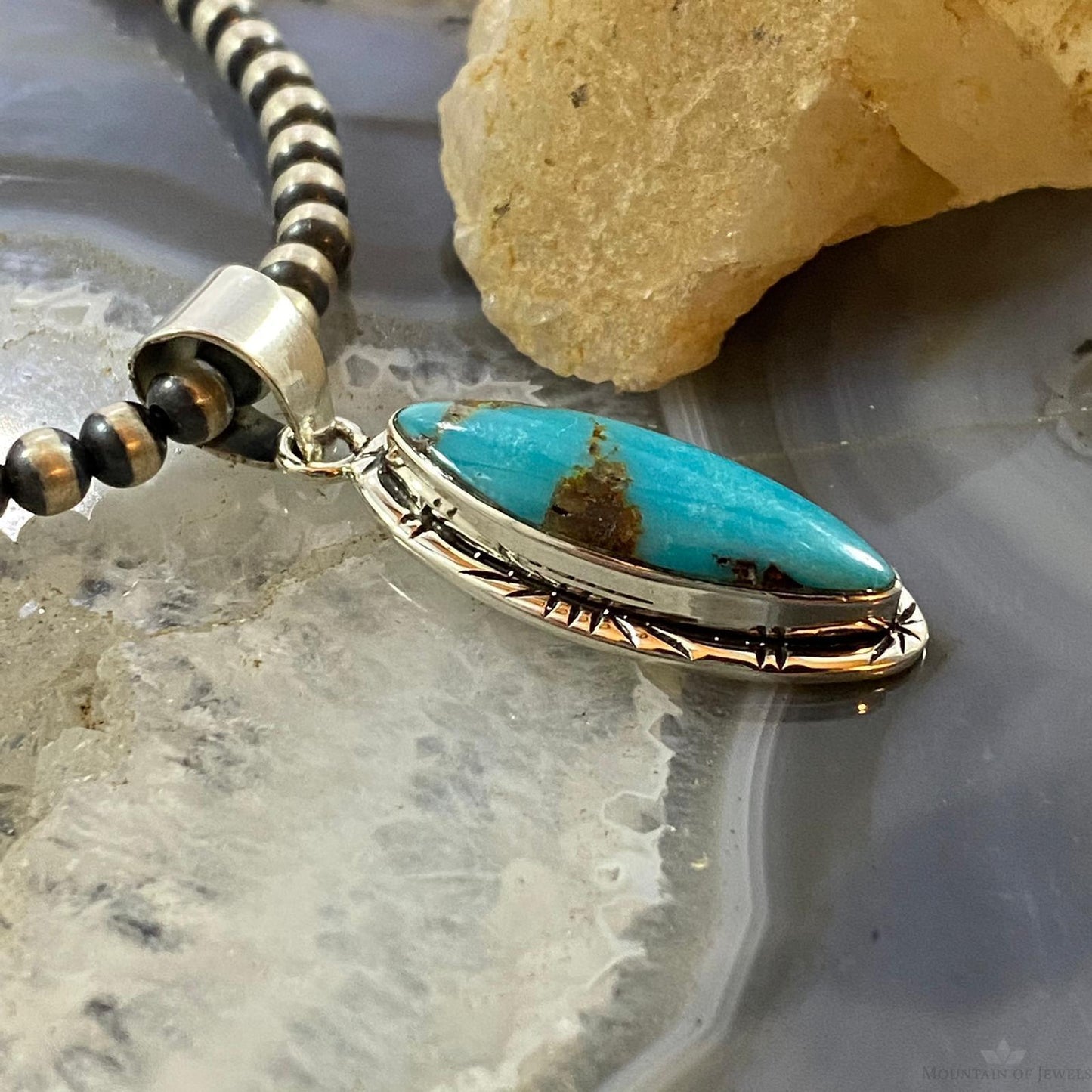 Native American Sterling Silver Turquoise Marquise Pendant For Women