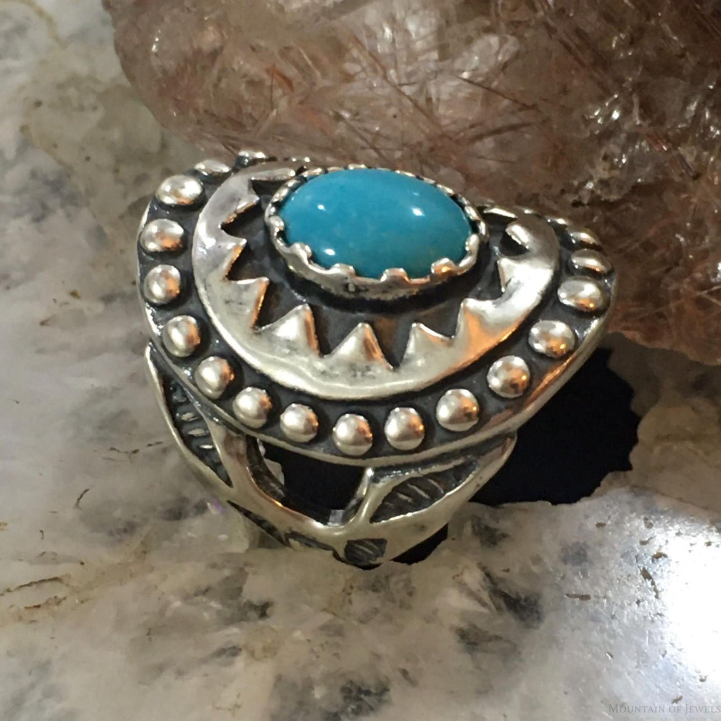 Carolyn Pollack Vintage Southwestern Style Sterling Oval Blue Turquoise Decorated Ring For Women