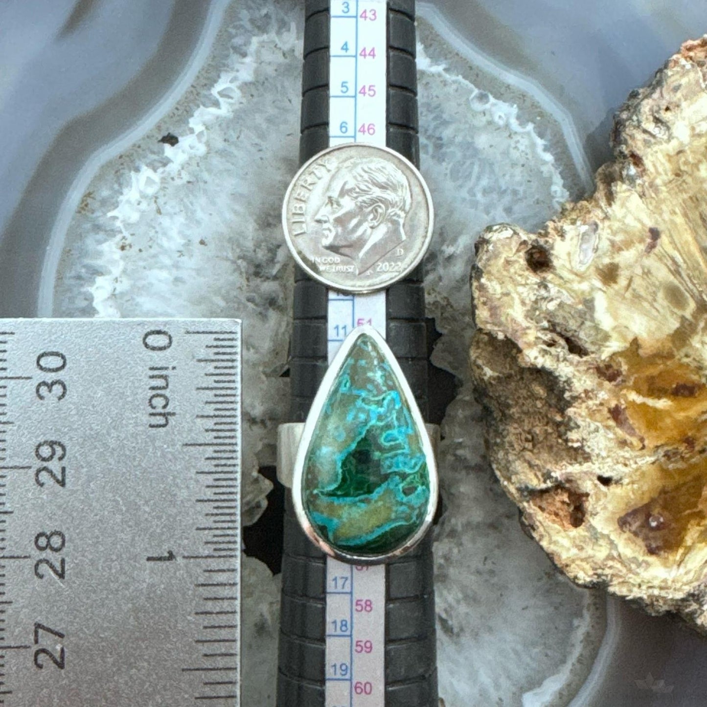 Sterling Silver Southwestern Style Teardrop Azurite Malachite Ring Size 7 For Women