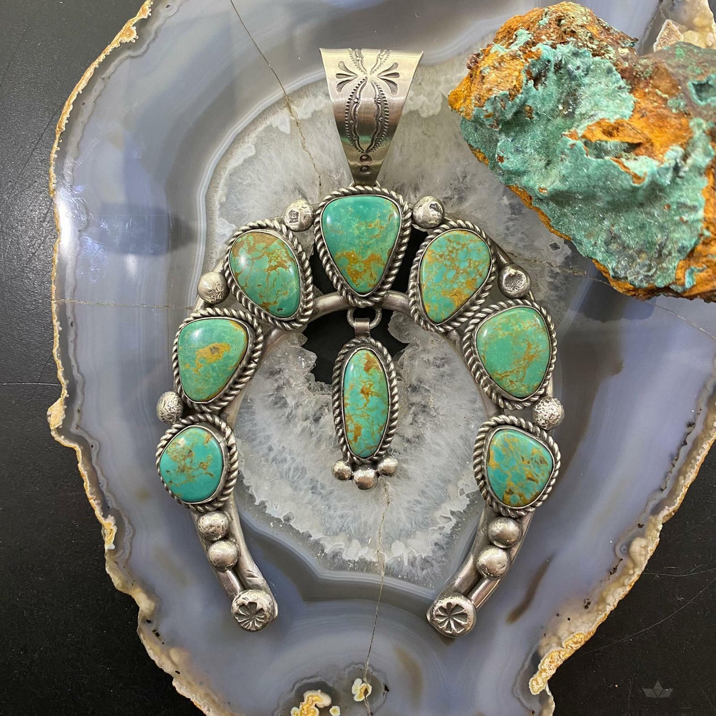 Alex Sanchez Sterling Silver Turquoise Large Naja Pendant Necklace