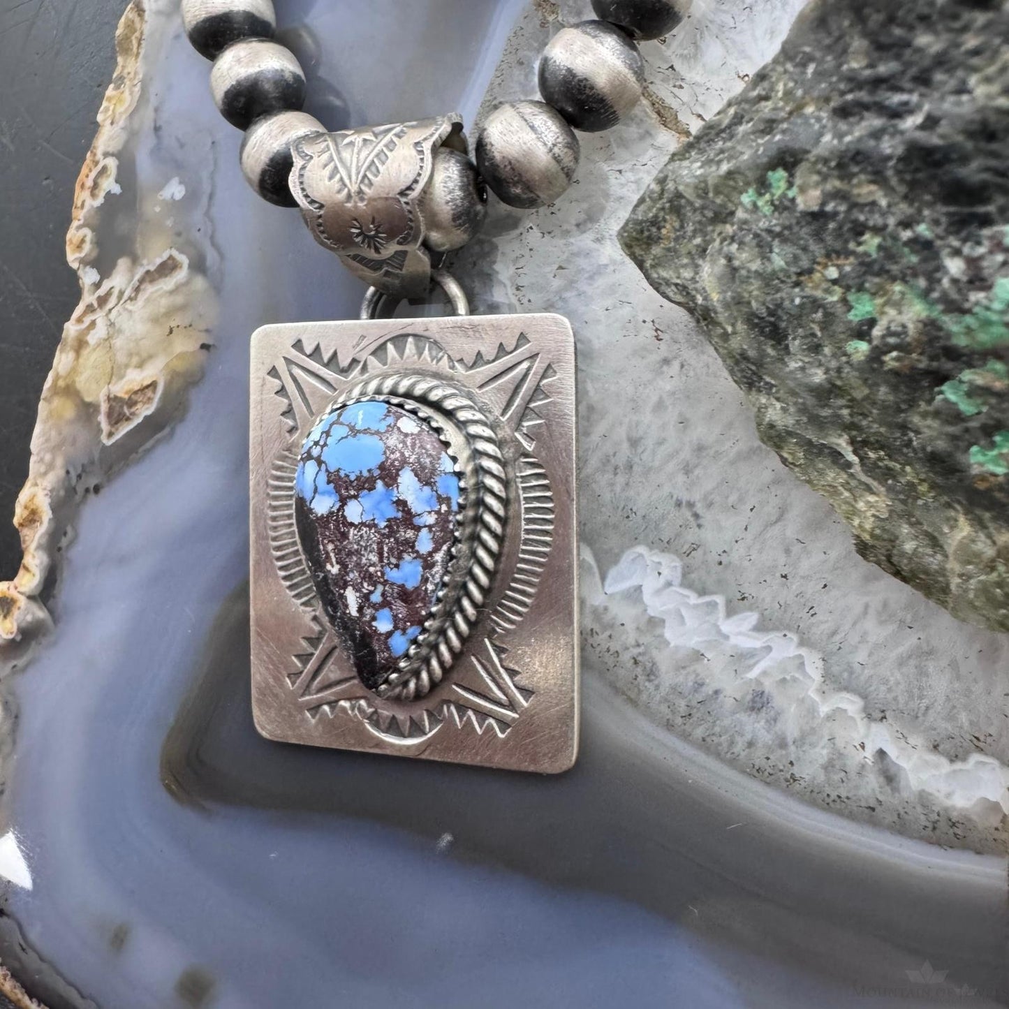 Native American Sterling Silver Teardrop Golden Hill Turquoise Decorated Pendant #1