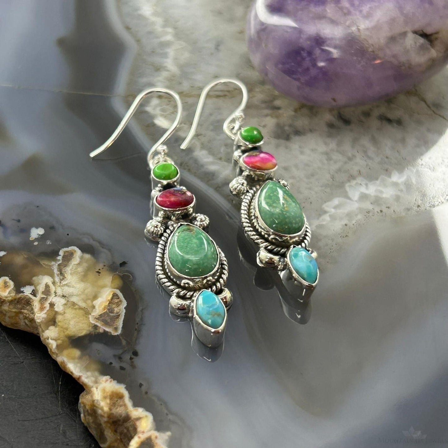 Sterling Silver Southwestern Style Multistone Dangle Earrings For Women #10