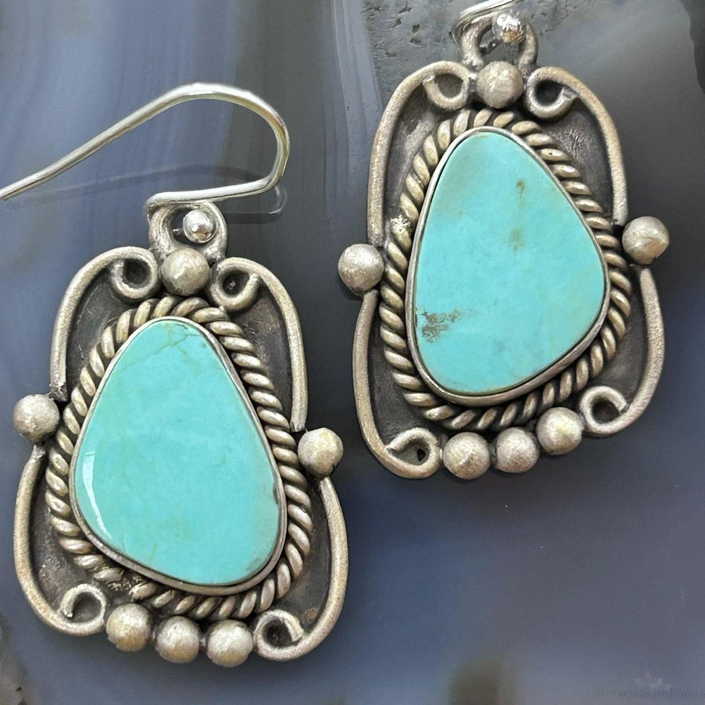 Sterling Silver Southwestern Style Turquoise Decorated Dangle Earrings For Women #1
