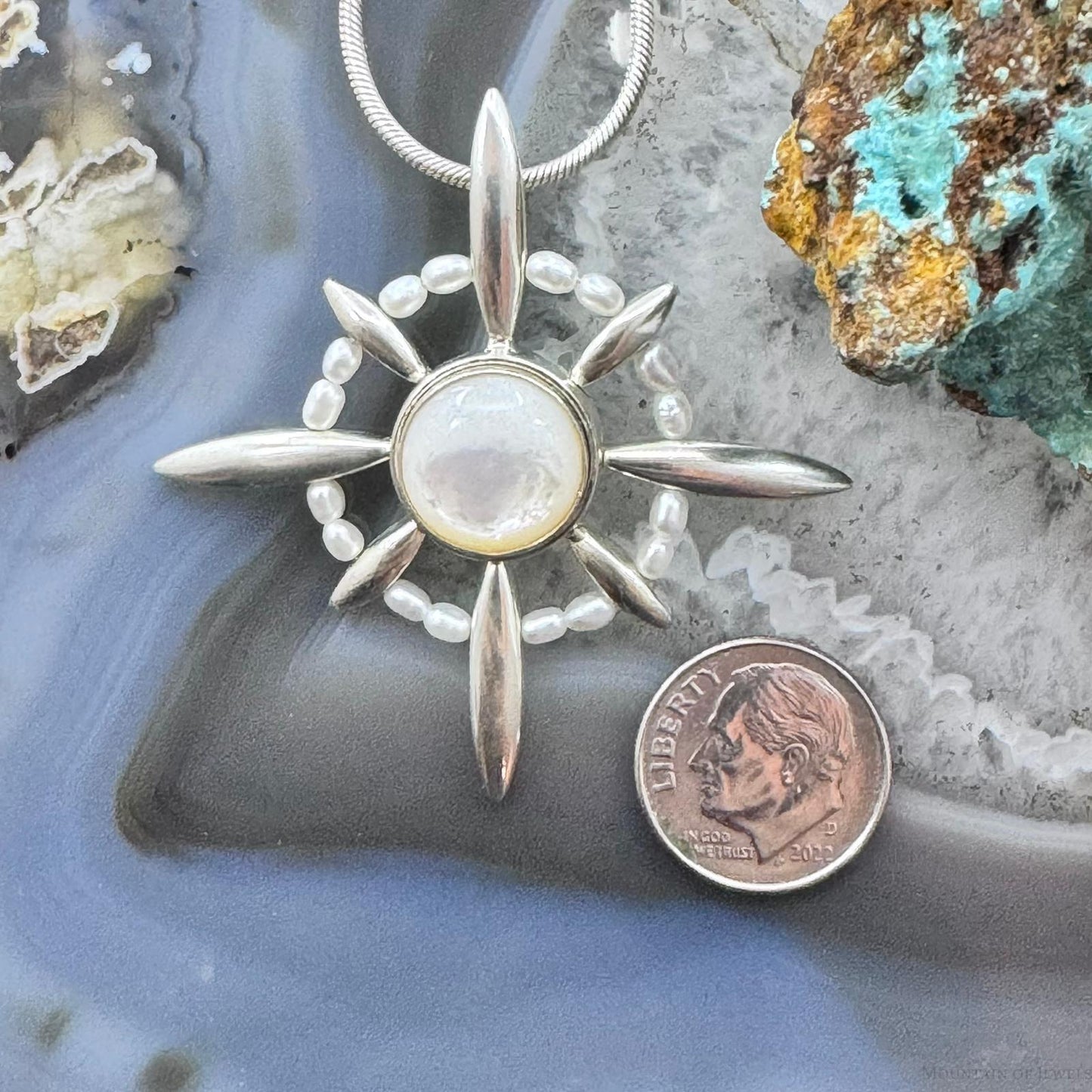 Carolyn Pollack Sterling Silver Round Moonstone & Pearl Pendant w/18" Necklace For Women