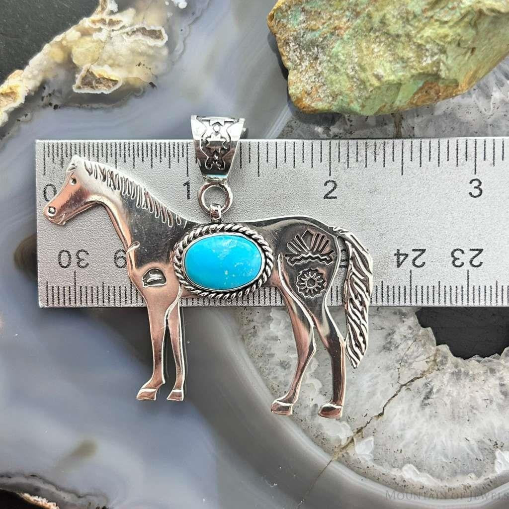 Sterling Silver Turquoise Stamped w/Indigenous Symbols Horse Unisex Pendant