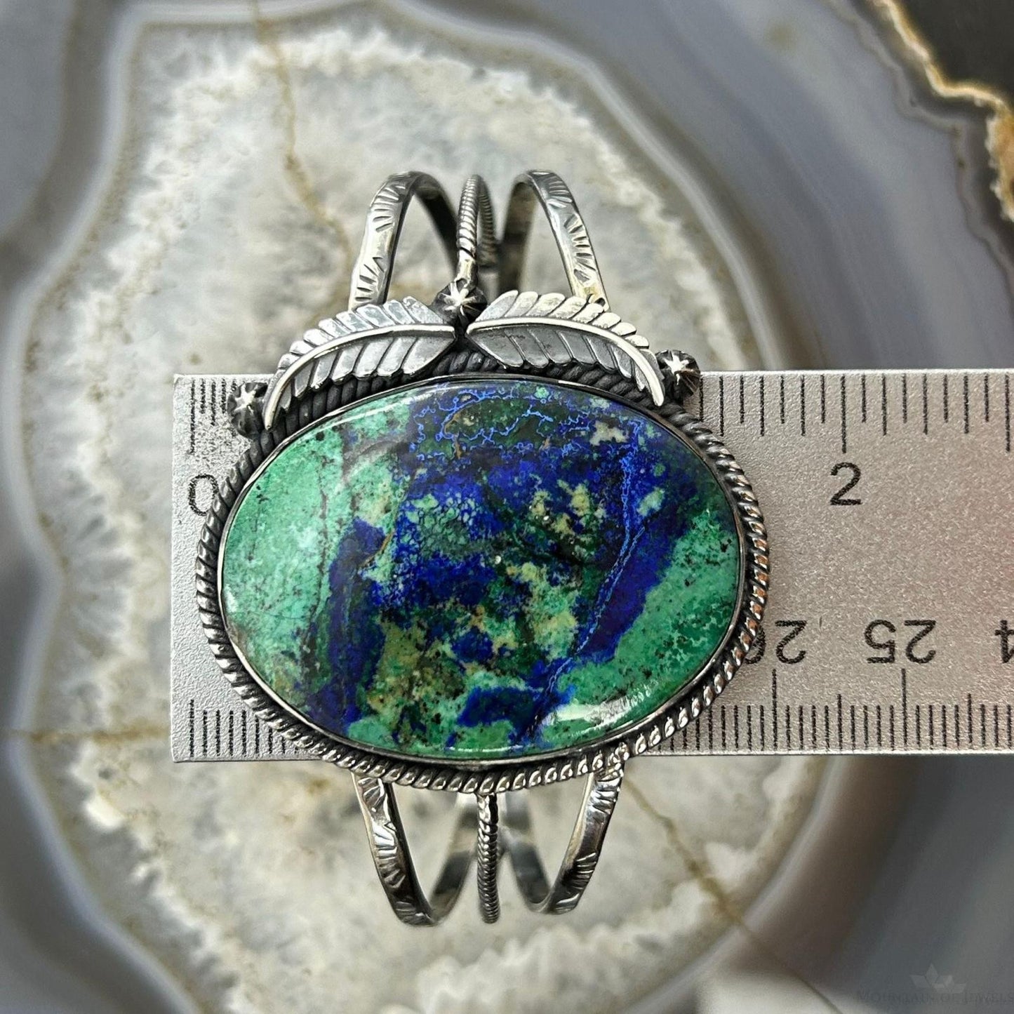 Sterling Silver Southwestern Style Oval Azurite Decorated Bracelet For Women