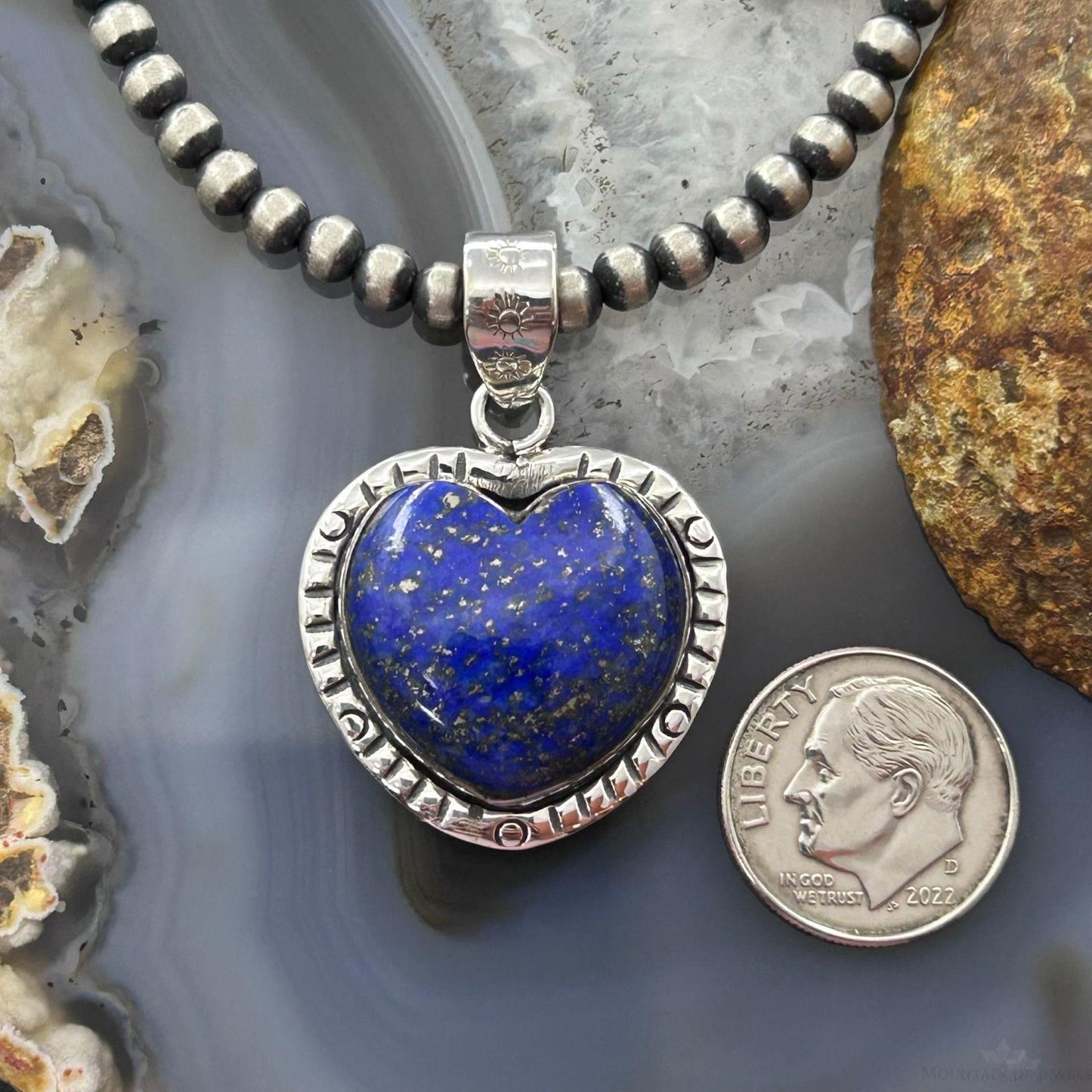 Sterling Silver Southwestern Style Lapis Lazuli Heart Pendant For Women