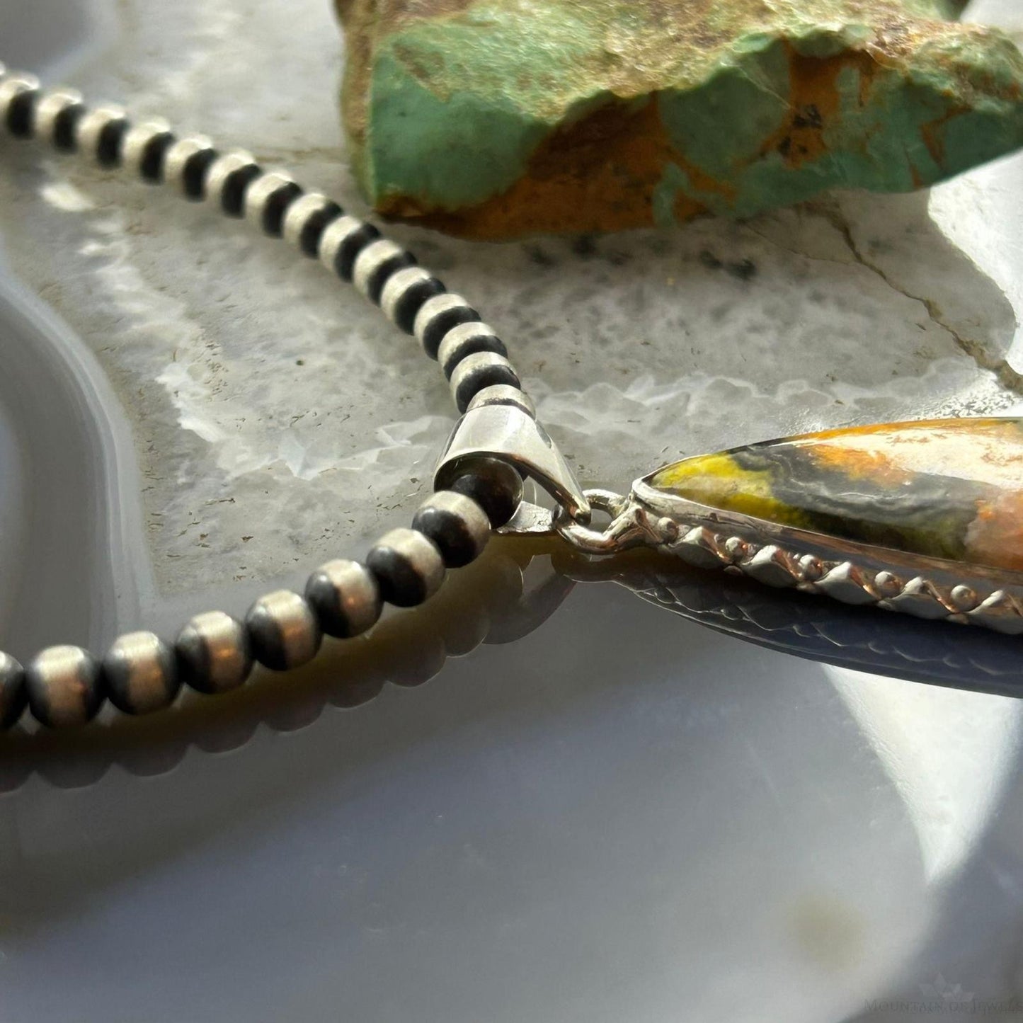 Sterling Silver Southwestern Style Teardrop Bumblebee Jasper Decorated Pendant For Women