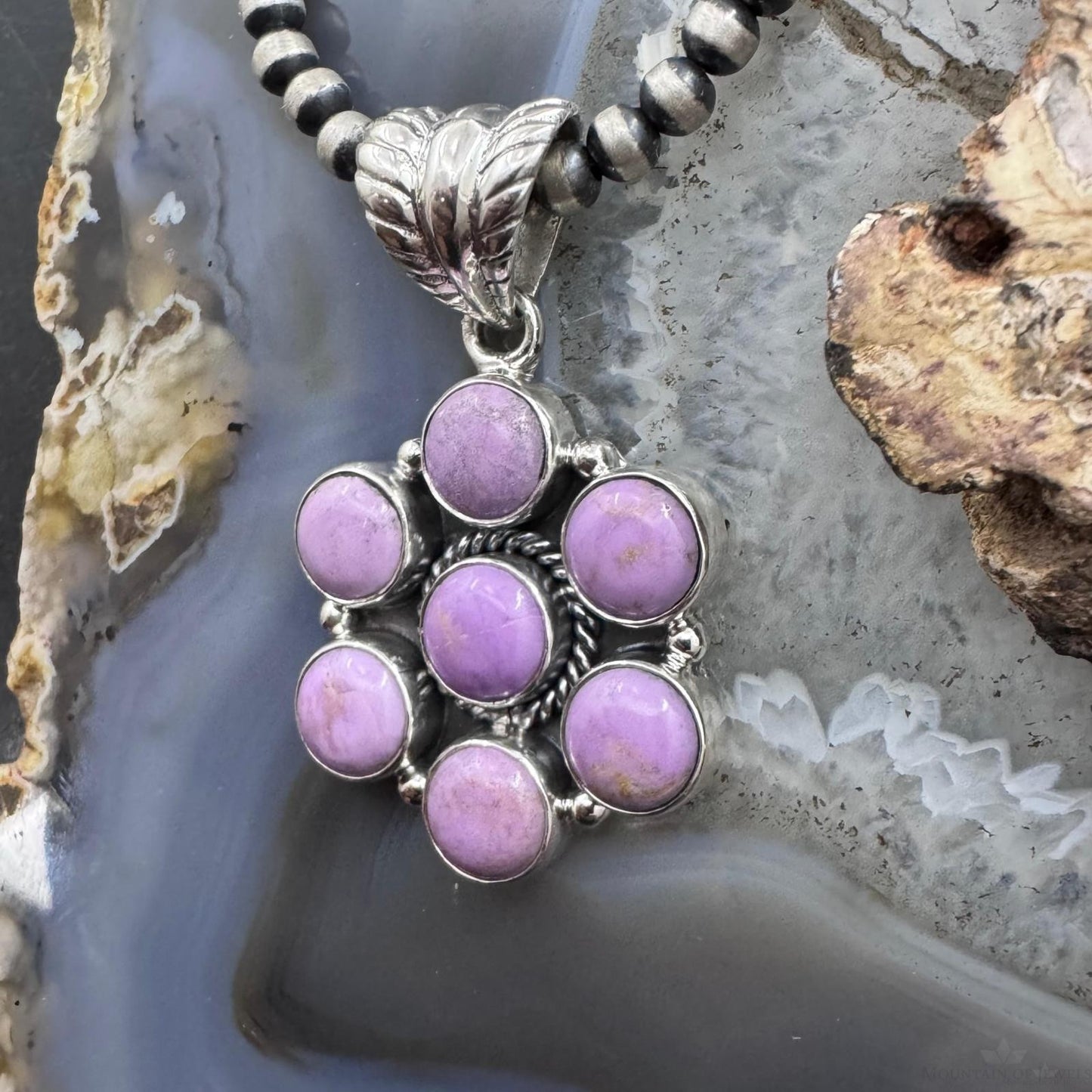 Native American Sterling Silver Phosphosiderite Decorated Cluster Pendant For Women