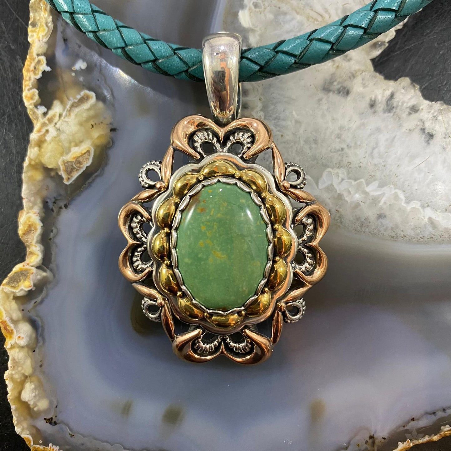 Carolyn Pollack Southwestern Style Mix Metal Turquoise & Rhodonite Pendant For Women
