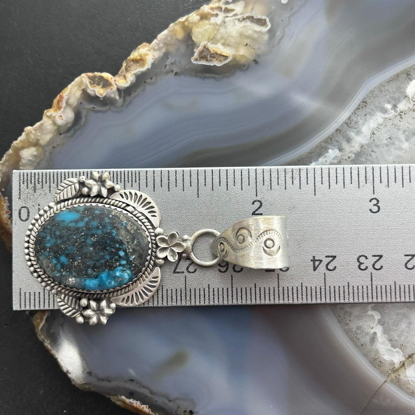 Sterling Silver Southwestern Style Oval Turquoise Decorated Pendant For Women