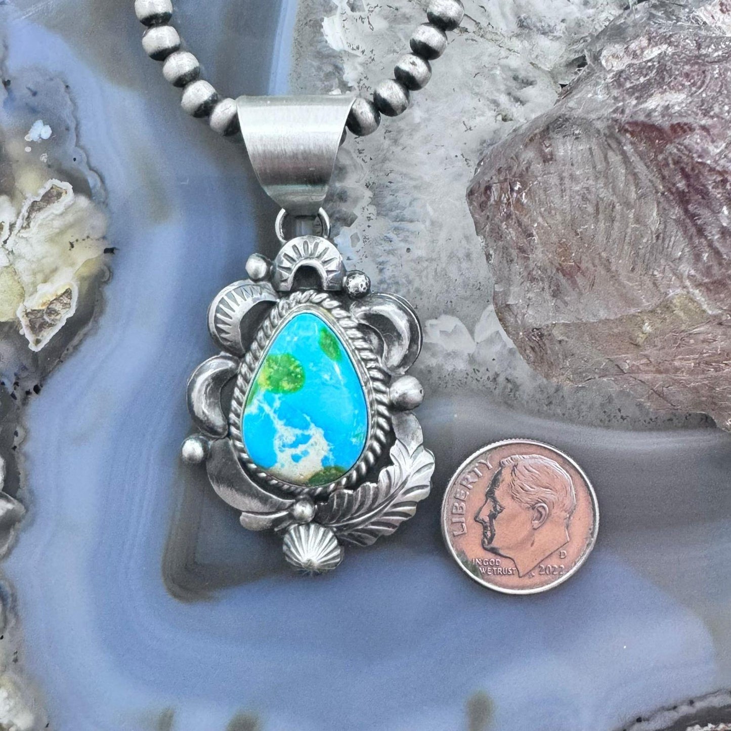 Juanita Long Native American Sterling Silver Sonora Gold Turquoise Pendant For Women