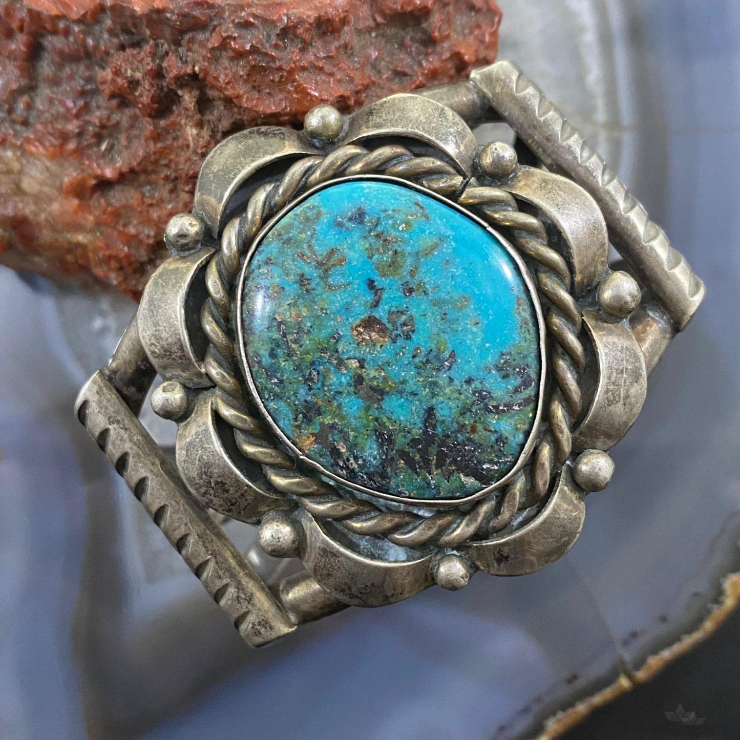Vintage Native American Silver Turquoise Heavy Bracelet For Women