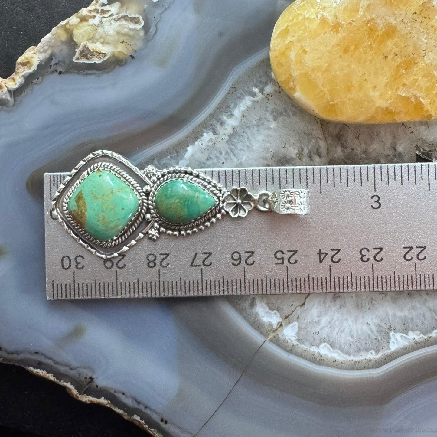 Sterling Silver Southwestern Style 2 Turquoise Decorated Pendant For Women