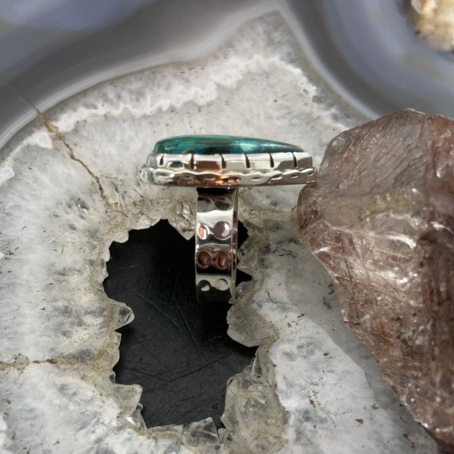 Sterling Silver Southwestern Style Triangular Malachite Chrysocolla Ring Size 9 For Women