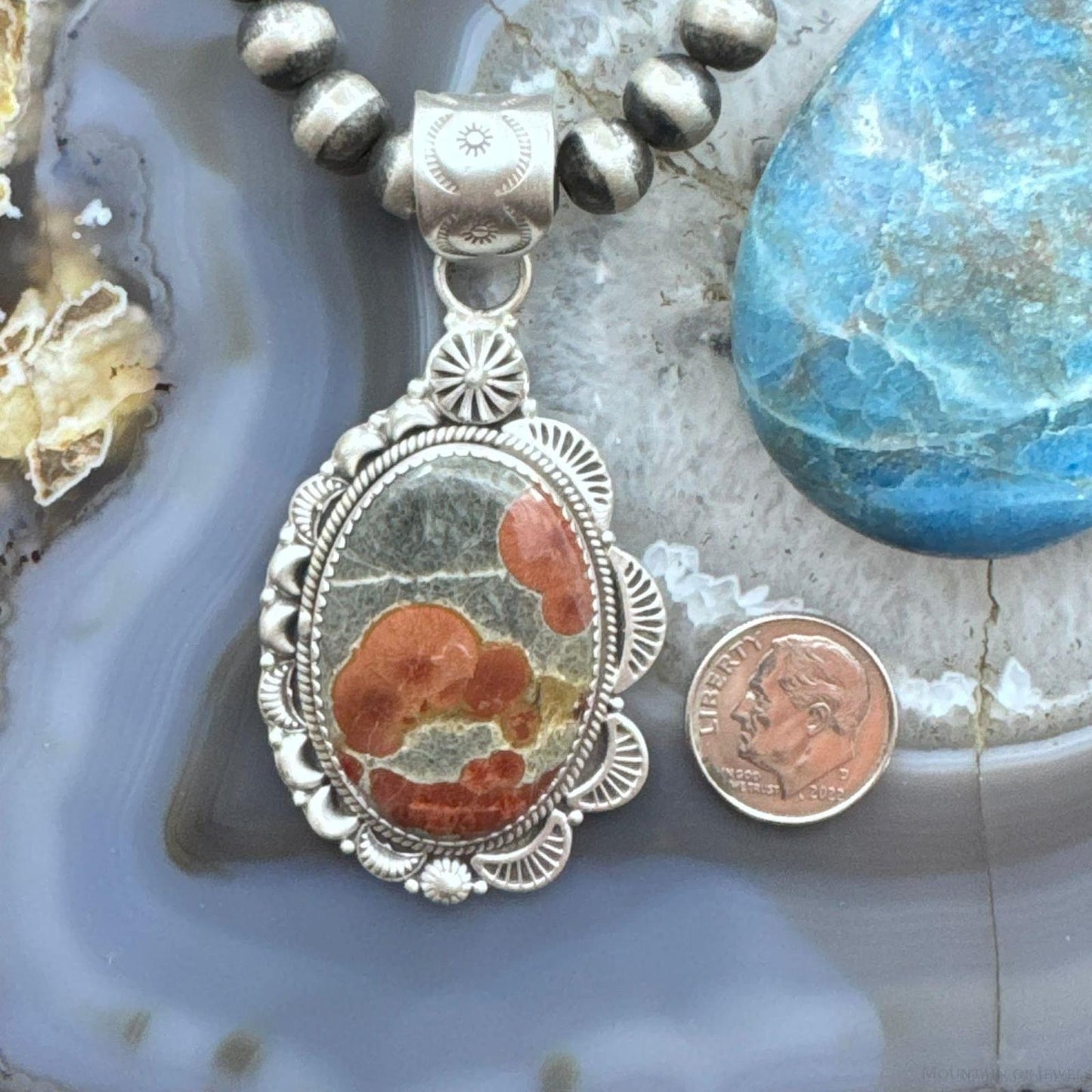 Sterling Silver Southwestern Style Elongated Oval Peanut Obsidian Decorated Pendant For Women