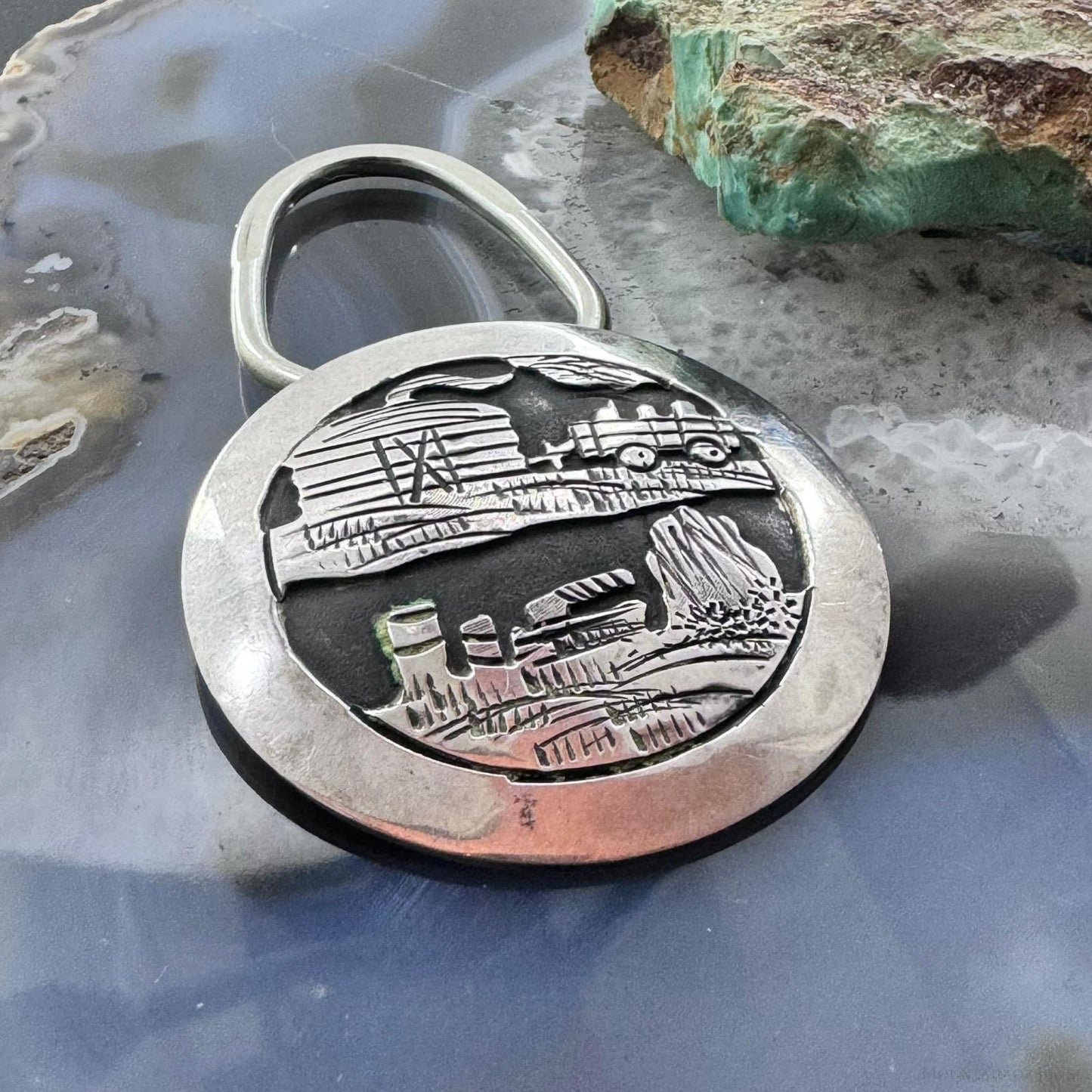 Vintage Tillie Jon Native American Sterling Silver Overlay Rez Life Keyring