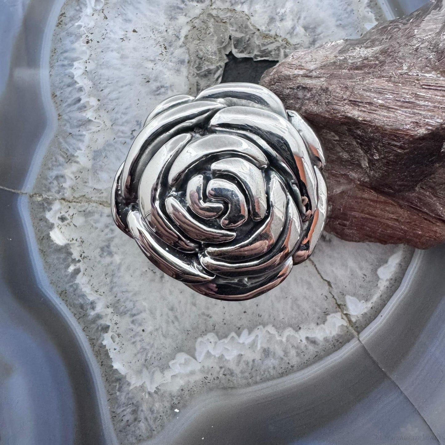Sterling Silver Electroform Large Rose Fashion Ring For Women, Taxco Mexico