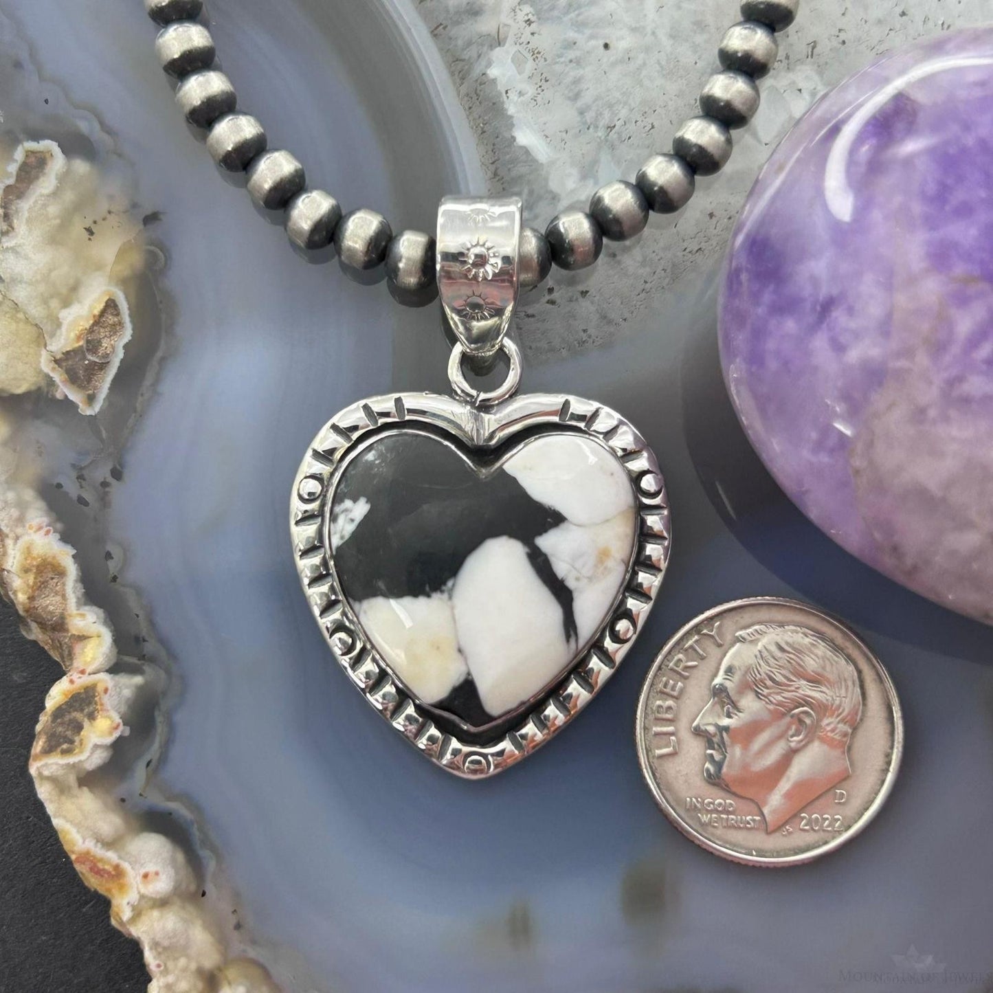 Sterling Silver Southwestern Style White Buffalo Heart Pendant For Women