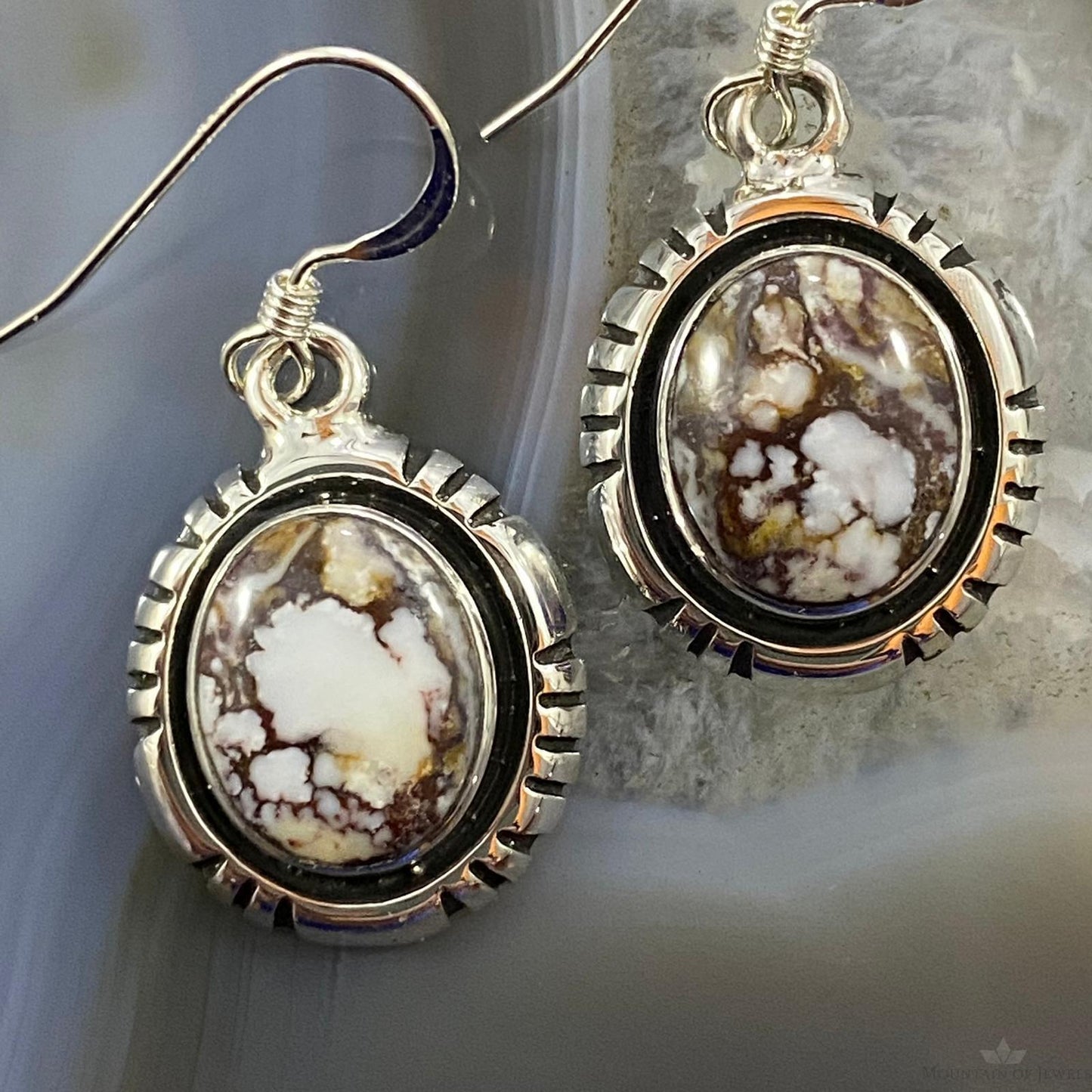 Native American Sterling Silver Oval Wild Horse Dangle Earrings For Women #1