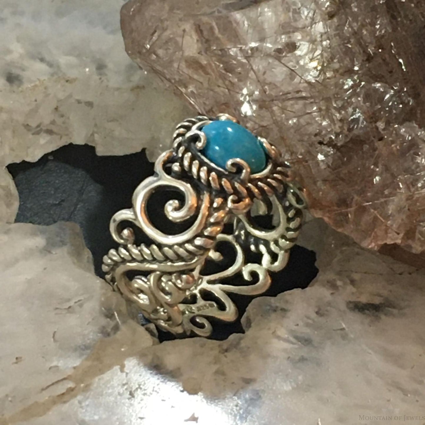 Carolyn Pollack Sterling Silver Oval Sleeping Beauty Turquoise Decorated Ring For Women
