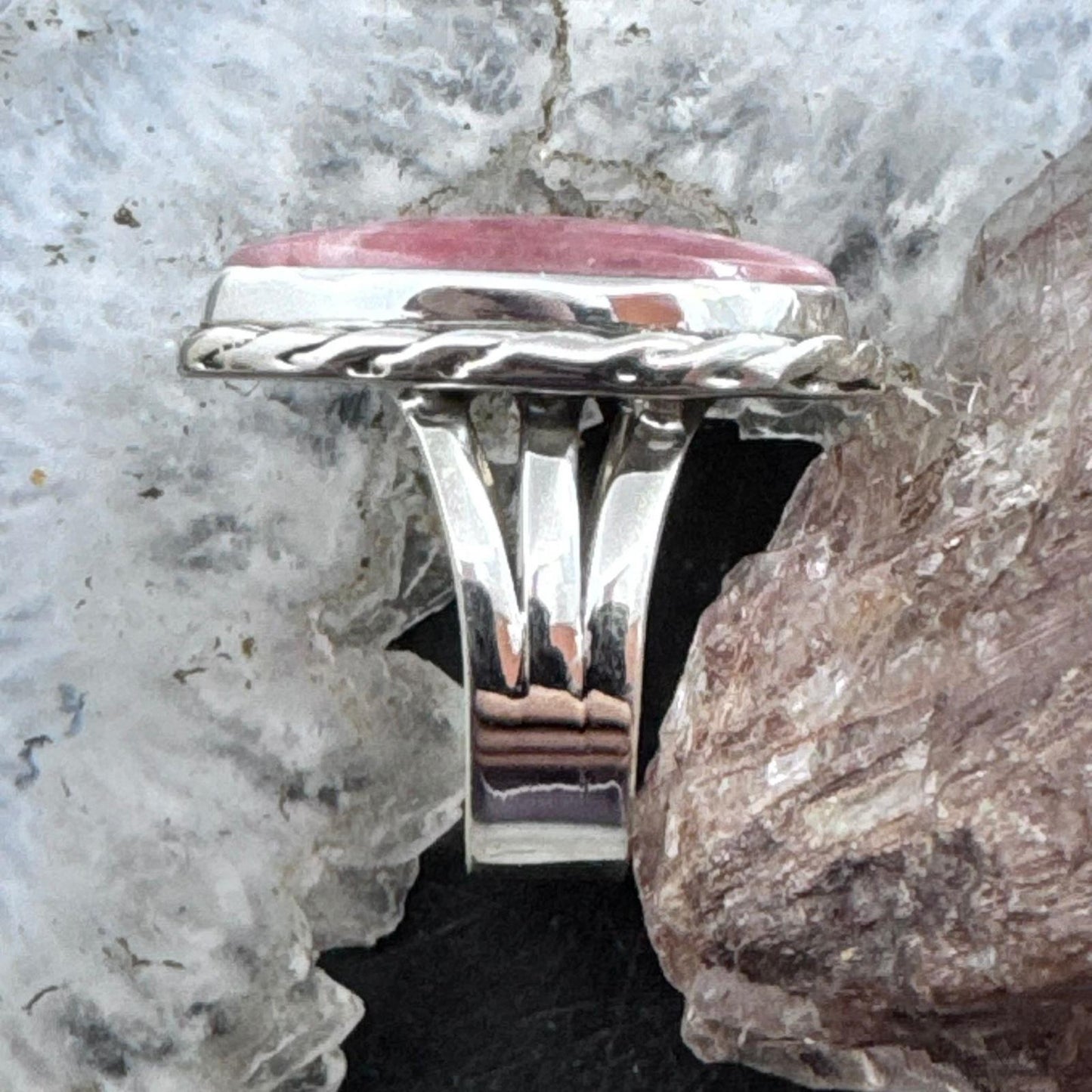 Sterling Silver Southwestern Style Teardrop Rhodochrosite Ring Size 7 For Women