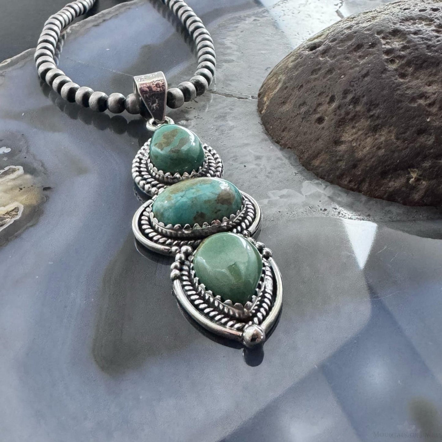 Sterling Silver Southwestern Style 3 Turquoise Decorated Pendant For Women